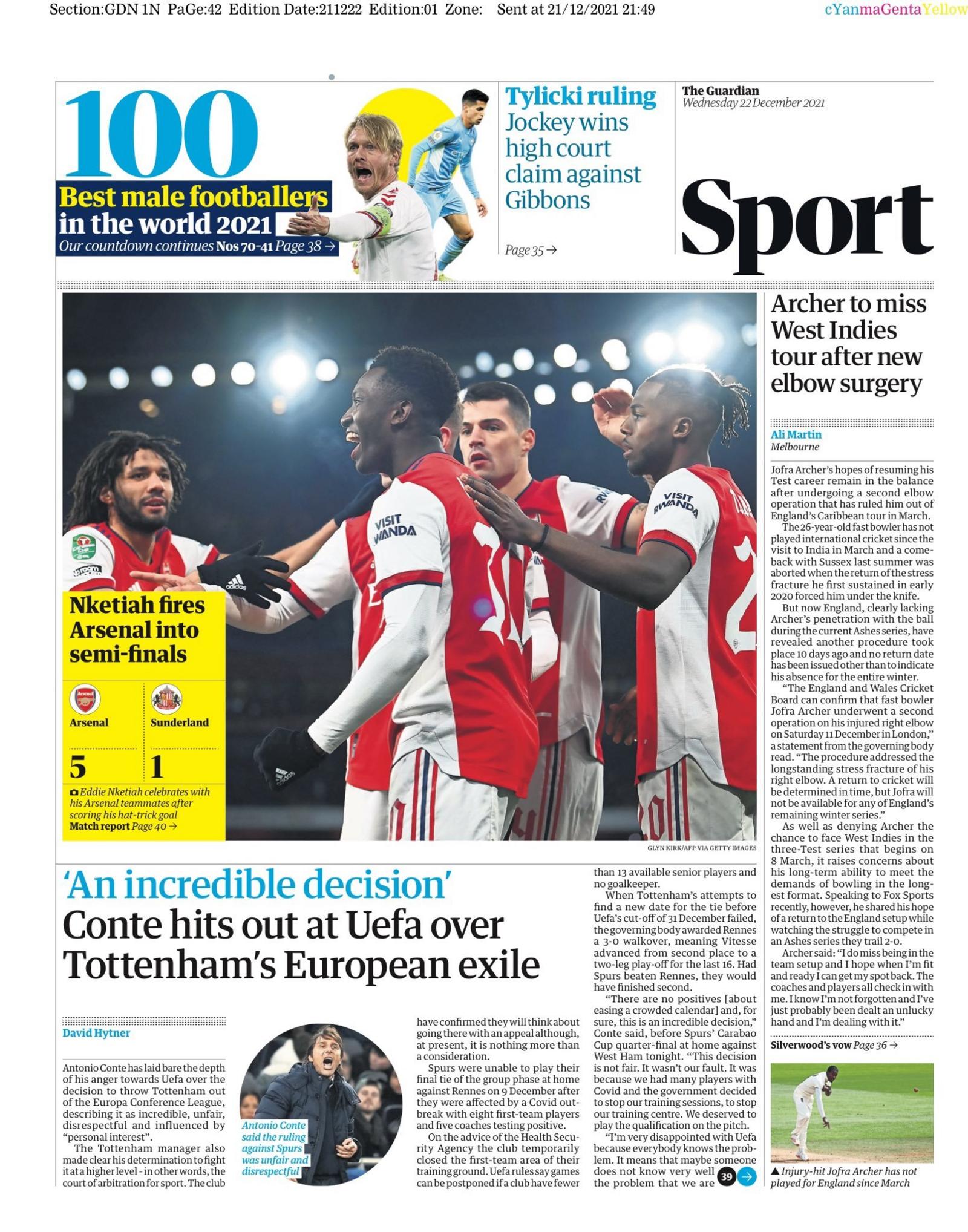Wednesday's Guardian back page
