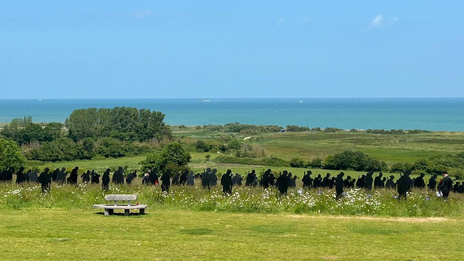 The French countryside with silhouettes of soldiers