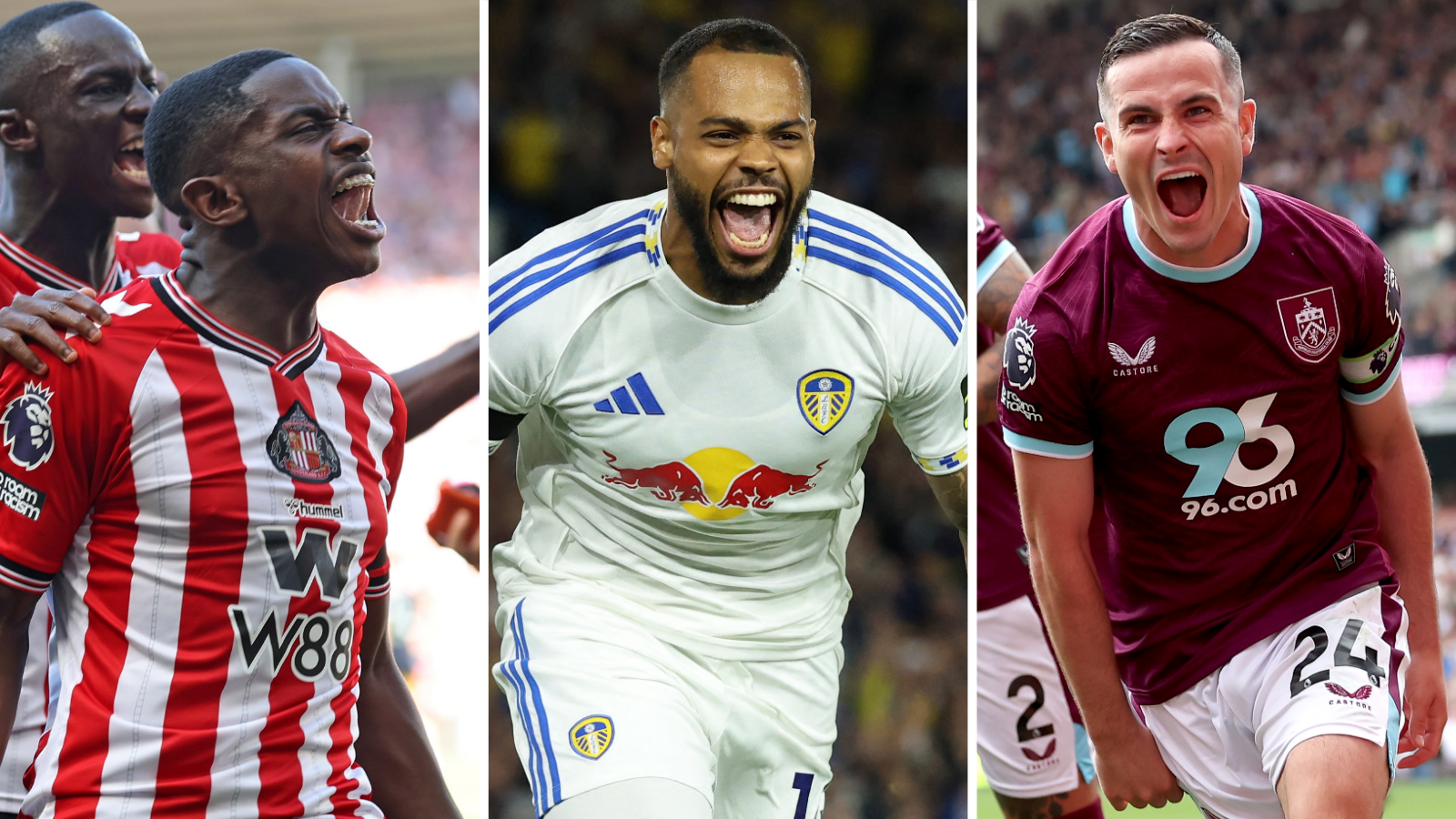  Sunderland's Eliezer Mayenda, Leeds' Lukas Nmecha and Burnley's Josh Cullen celebrate