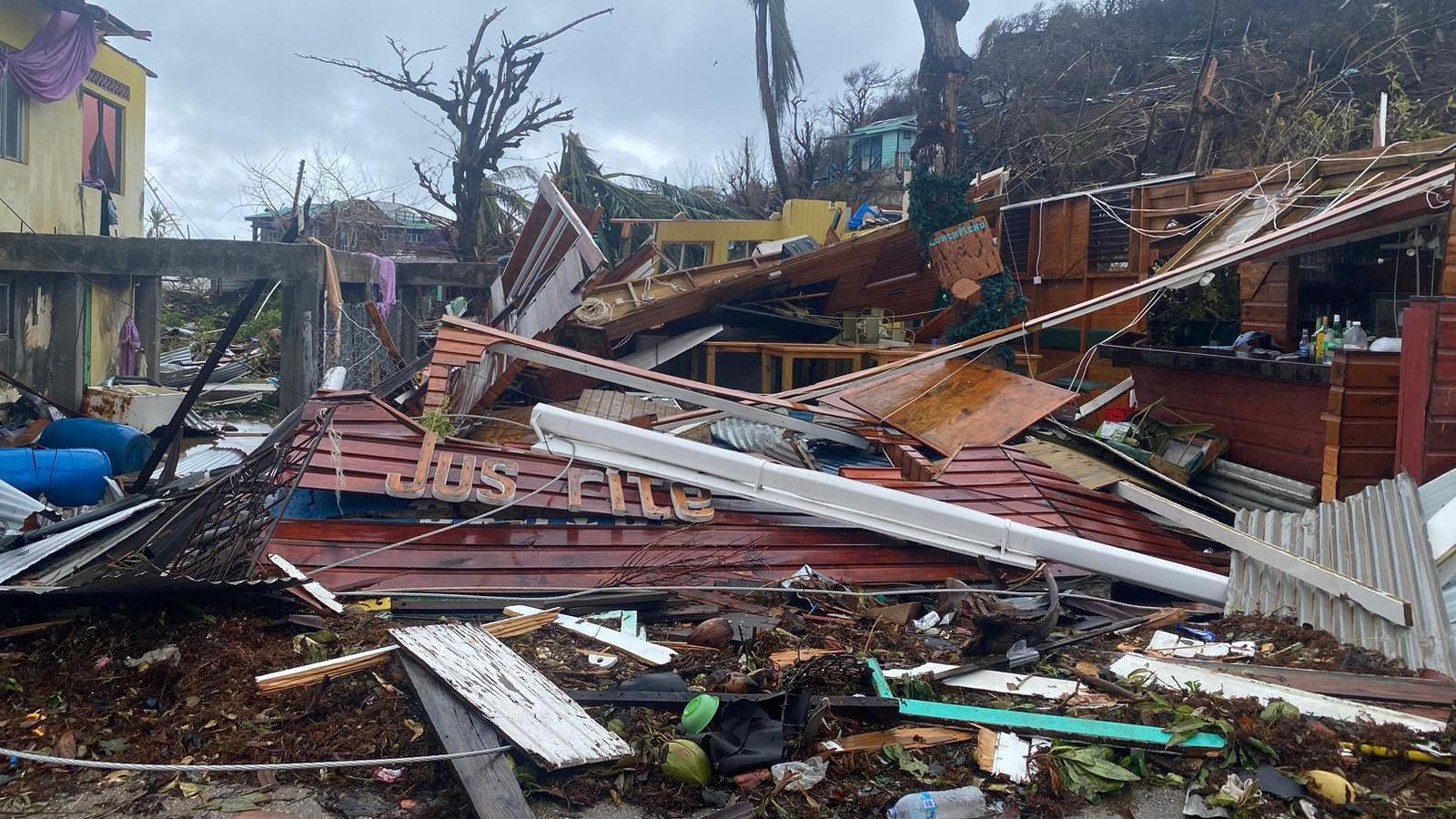 The remains of a building flattened by Hurricane Beryl