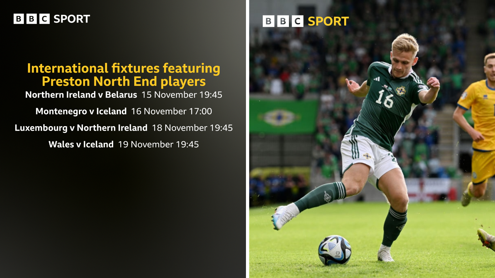 Fixtures and a picture of Preston's Ali McCann playing for Northern Ireland