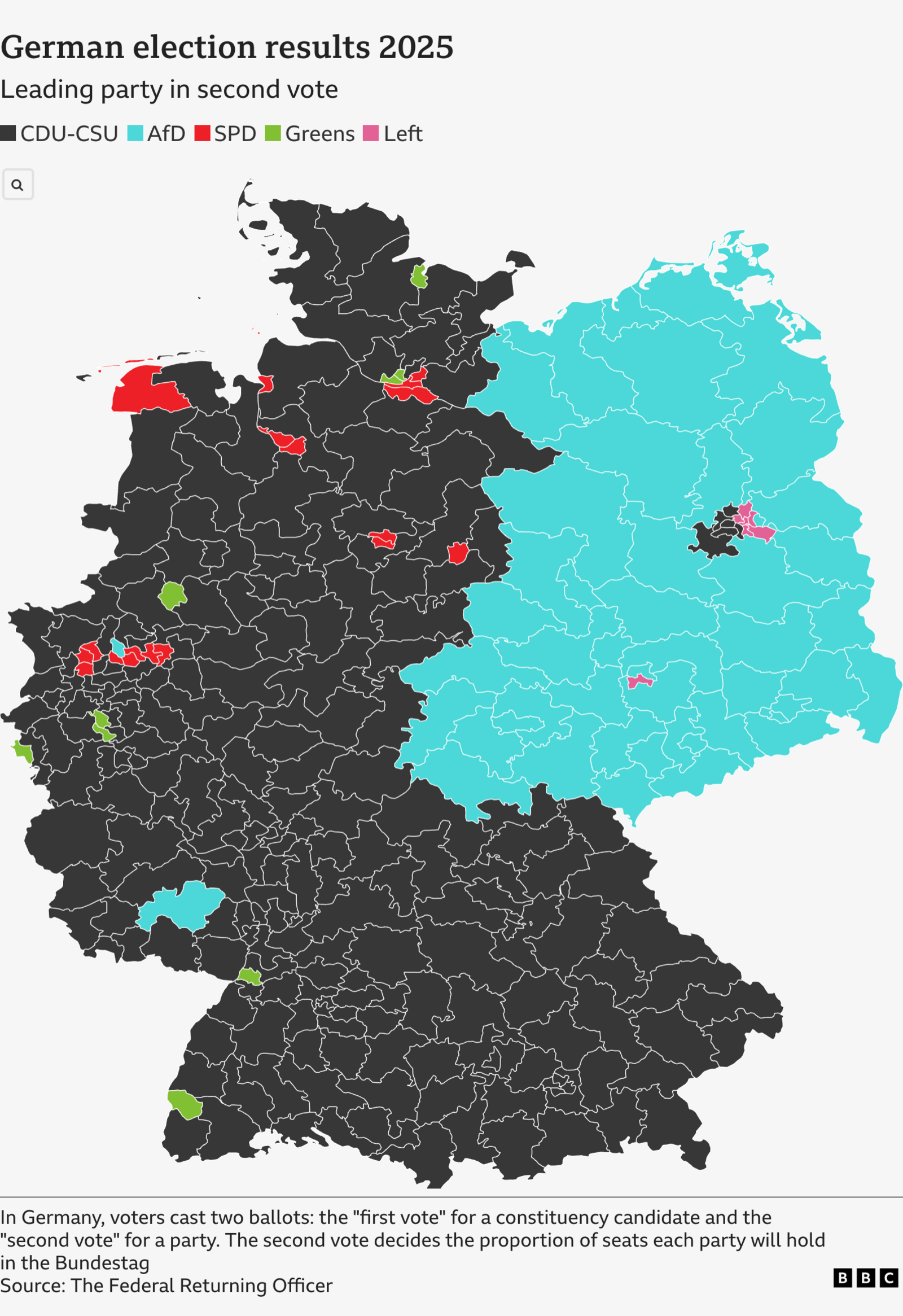 Map showing west and east Germany