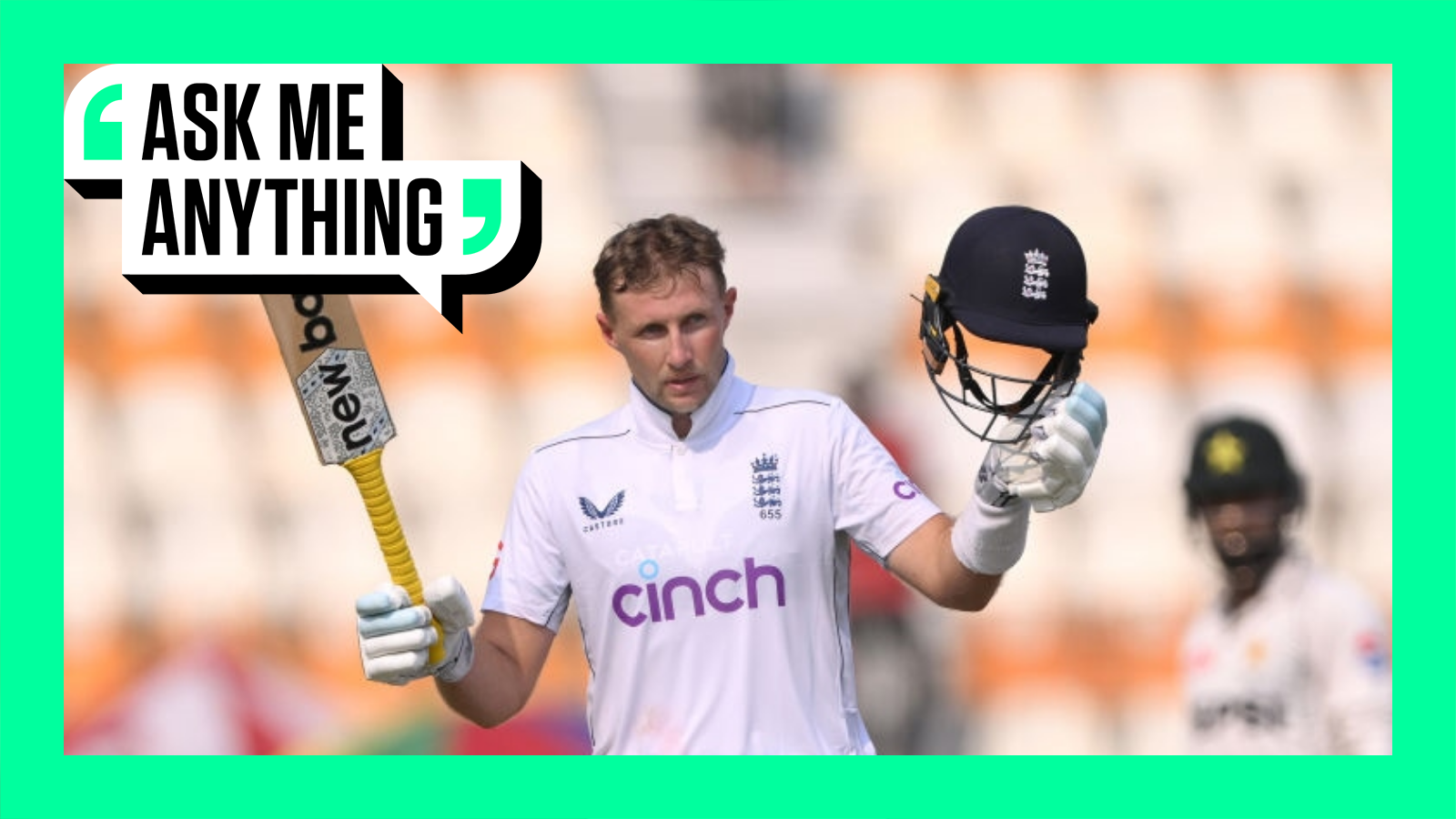 England's Joe Root holds his bat and helmet aloft in celebration