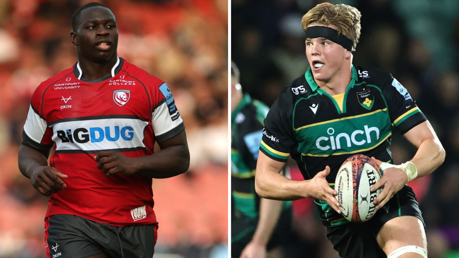 Afolabi Fasogbon and Henry Pollock playing for Gloucester and Northampton Saints