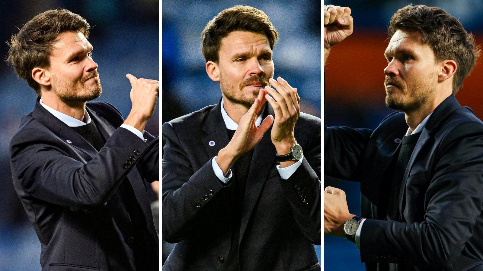 Rangers manager Danny Rohl, pictured three times