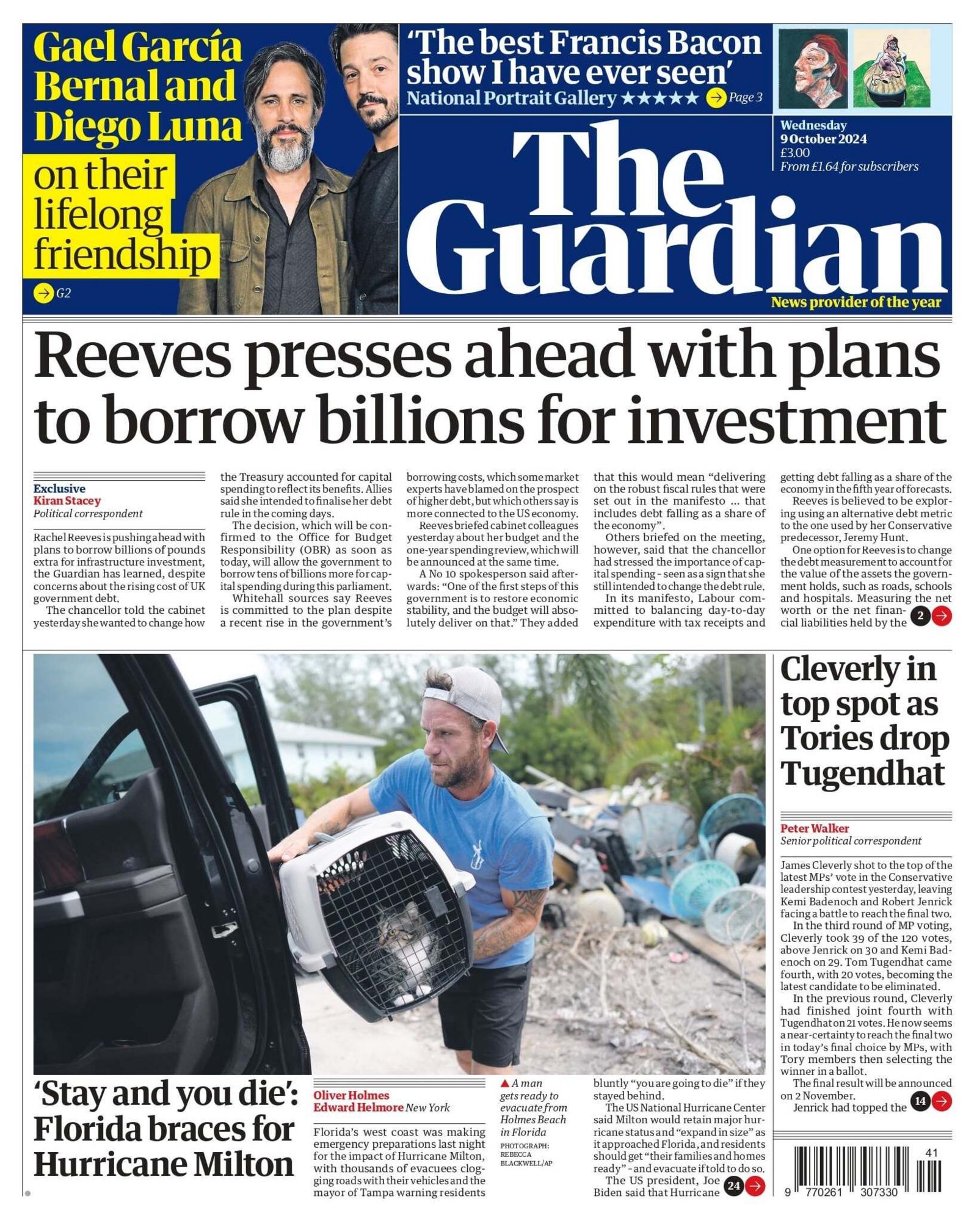 Front page of The Guardian