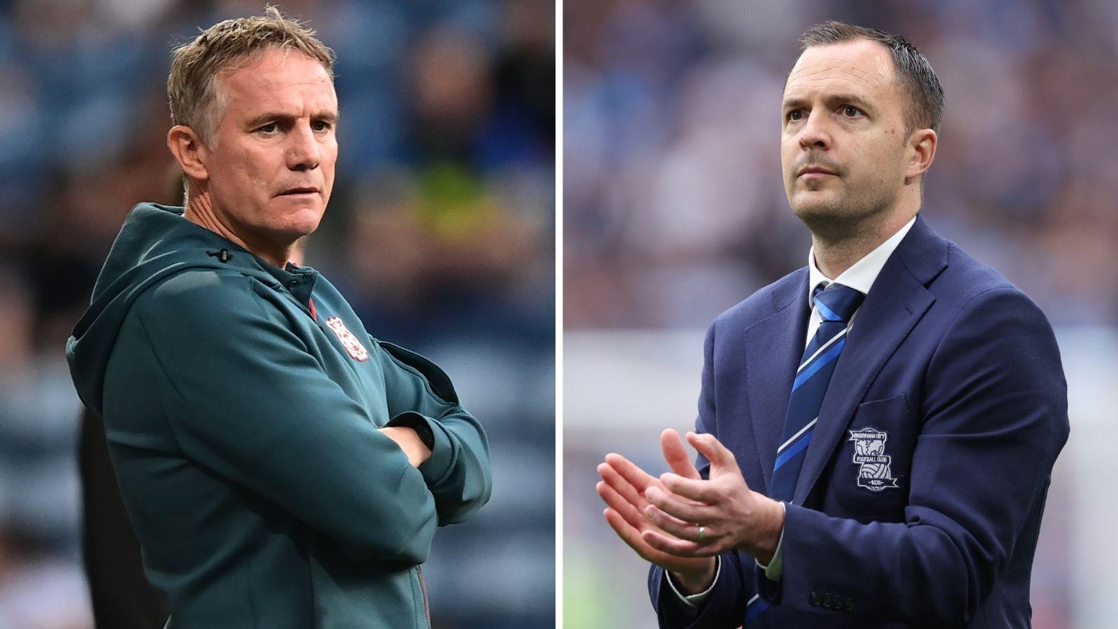 Wrexham boss Phil Parkinson (L) and Birmingham City boss Chris Davies