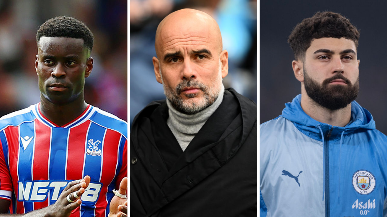 Marc Guehi (left), Pep Guardiola (centre), Josko Gvardiol (right)