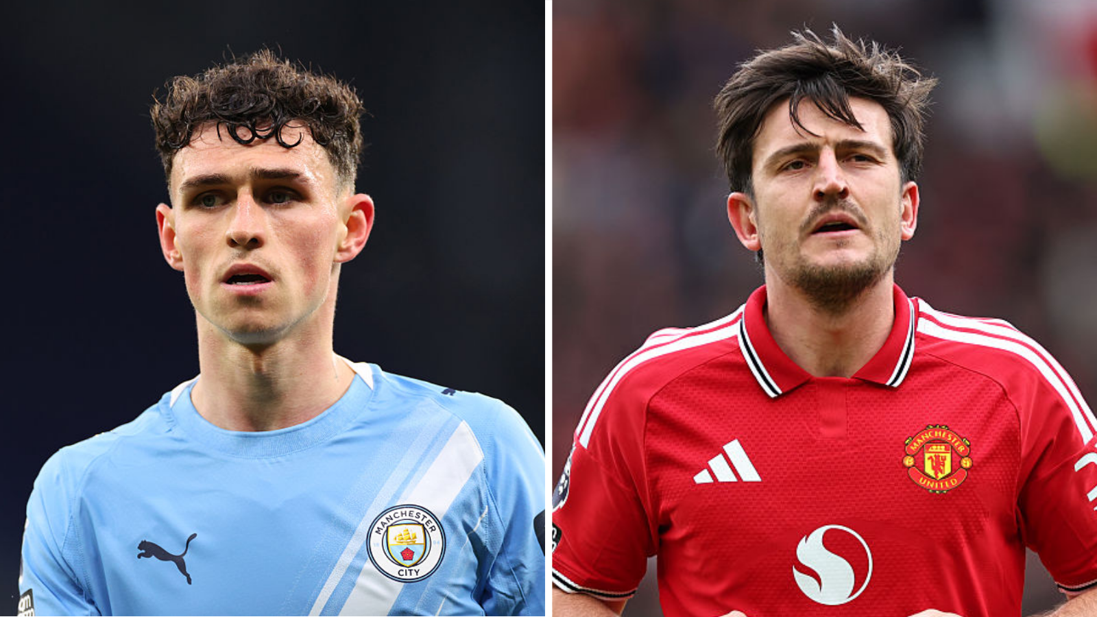 A split picture of Phil Foden and Harry Maguire