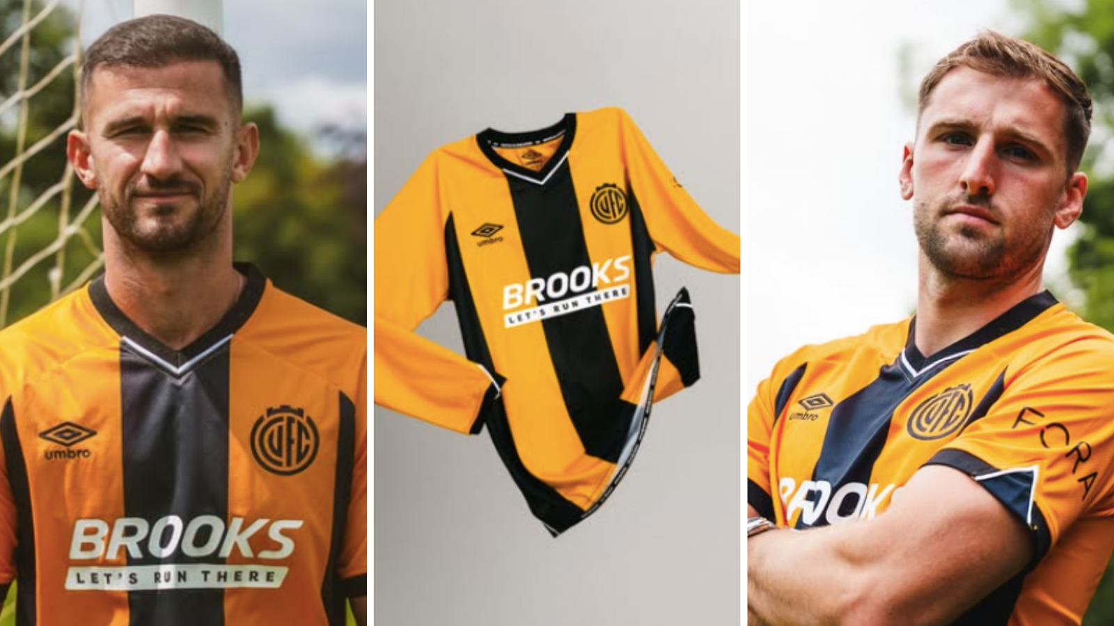 Dominic Ball and Ben Purrington wear new Cambridge United home shirt.