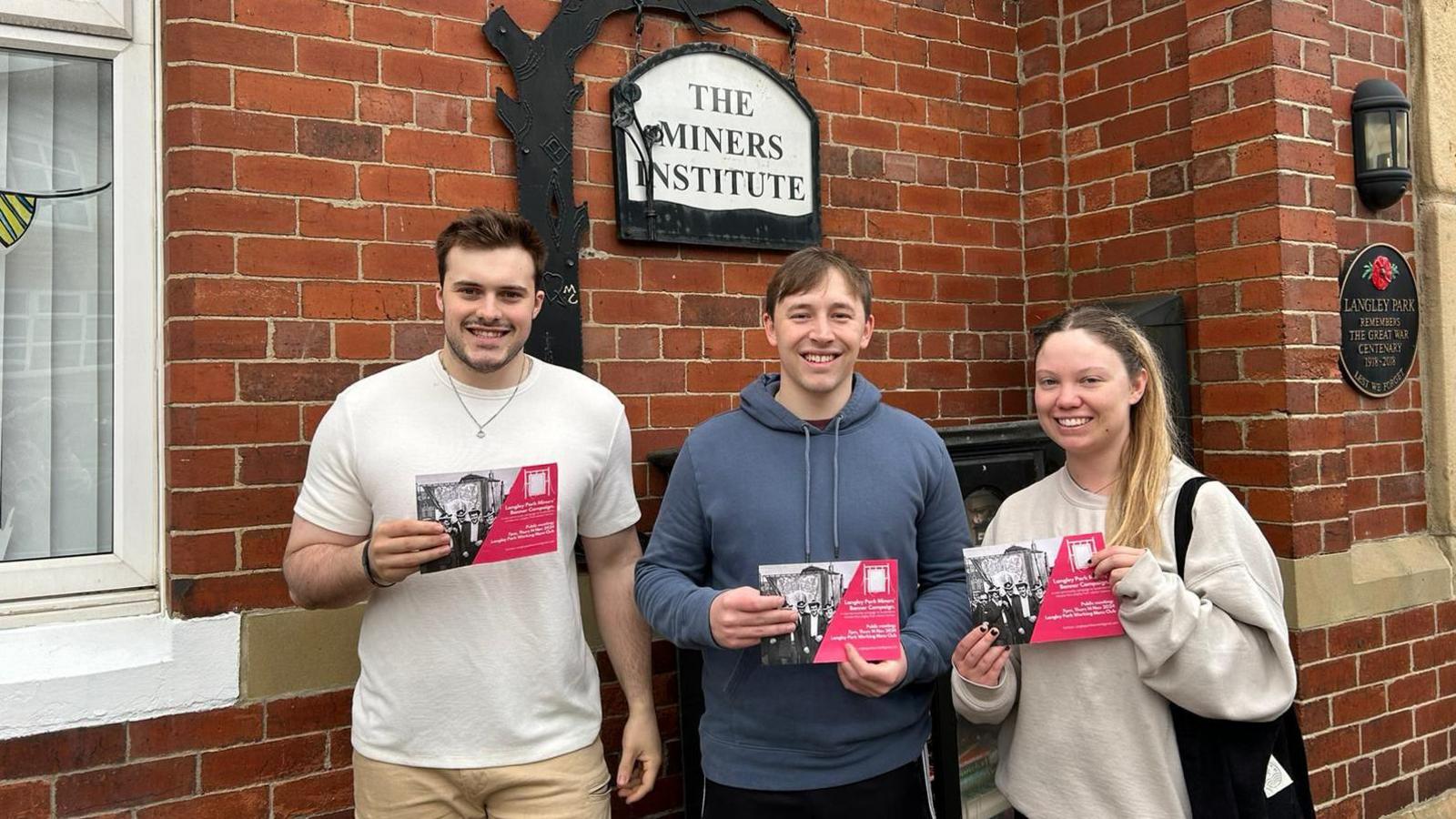 Jack Pringle, centre, in a blue hoodie and his fellow campaigners Amy McClure (right) and Alex Lowerson Parker (left). Amy is wearing a white jumper and Alex is wearing a white T-shirt.  