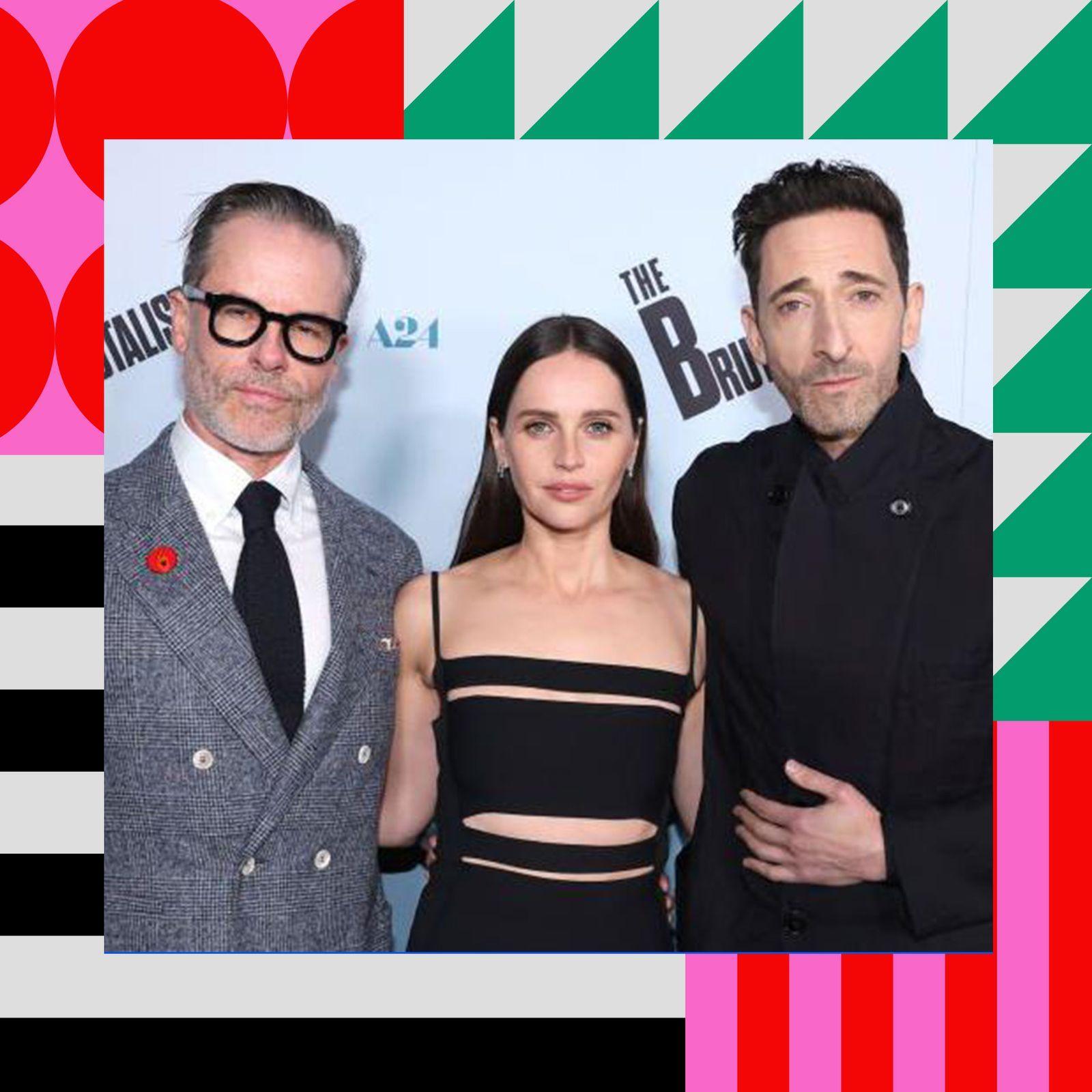 Guy Pearce, Felicity Jones and Adrien Brody attend the Los Angeles Premiere of A24's "The Brutalist" at Vista Theatre on December 05, 2024 in Los Angeles, California. 