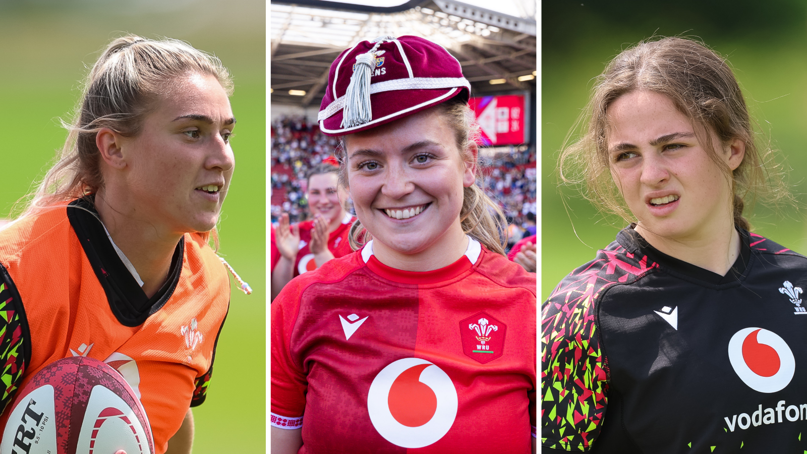Wales squad members Anwen Owen, Freya Bell and Lily Hawkins