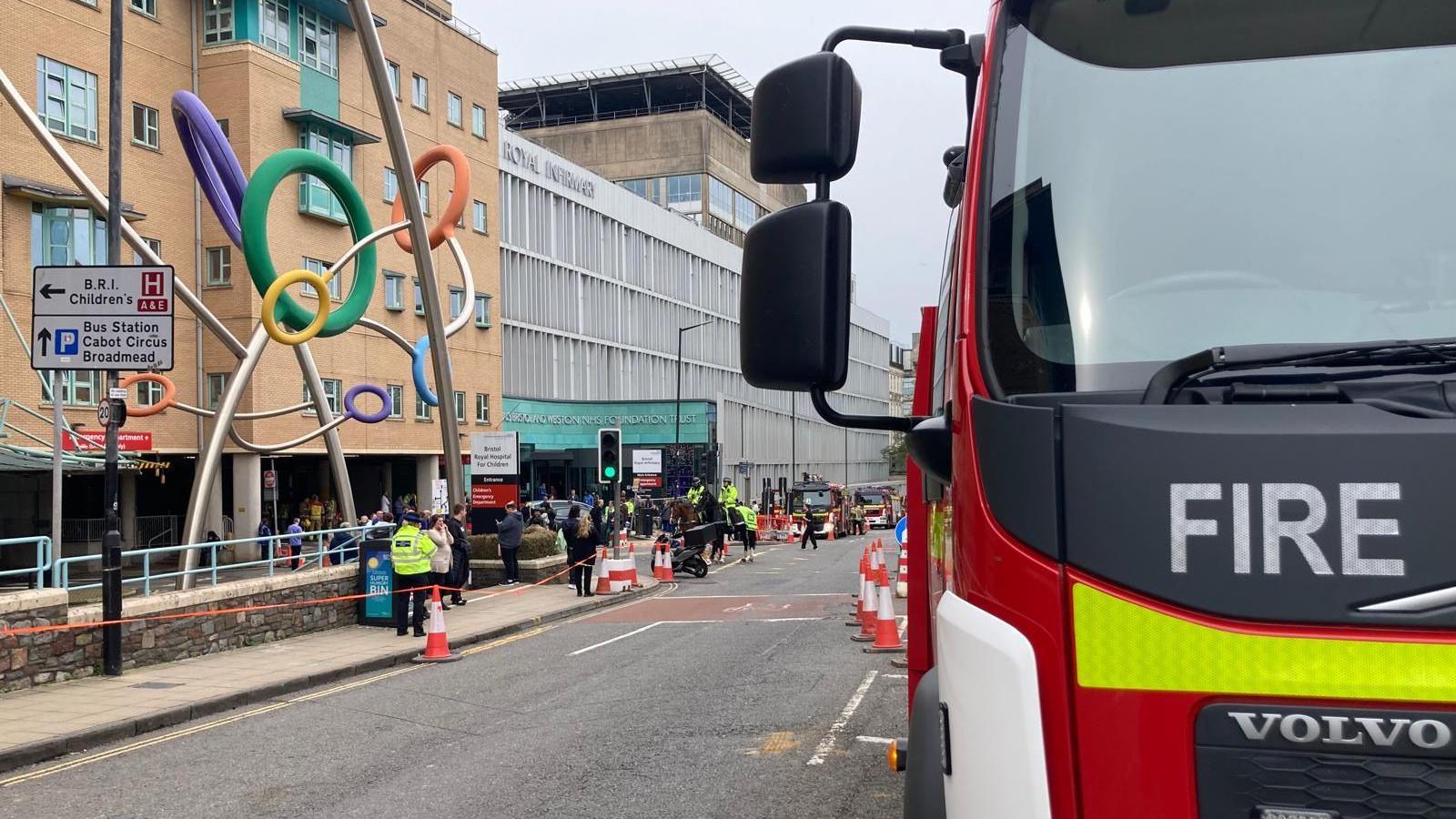 Fire engines outside Bristol Royal Infirmary