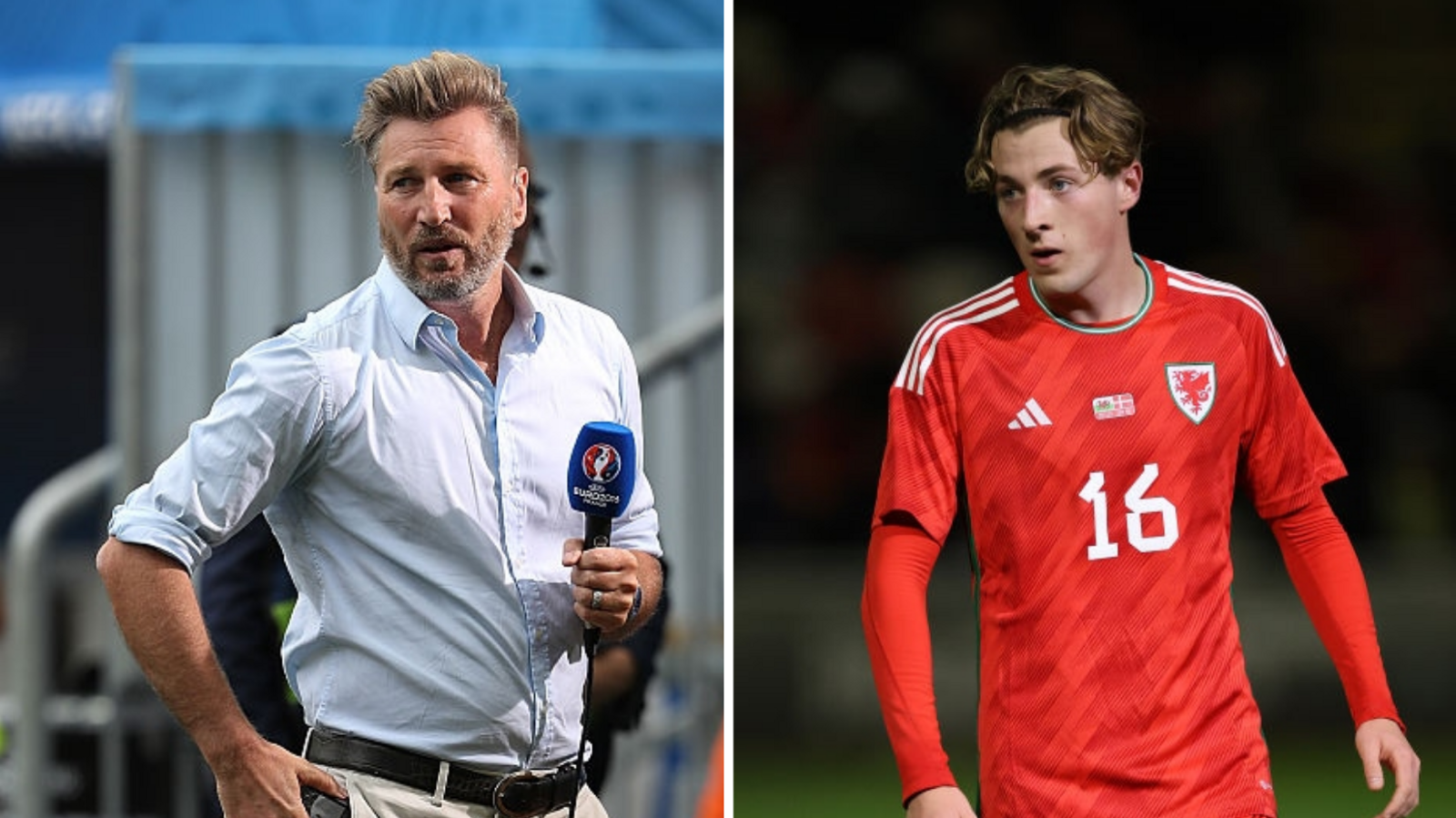 Robbie Savage yn gweithio yn Euro 2016 a Charlie Savage yn ennill ei gap cyntaf dros Gymru