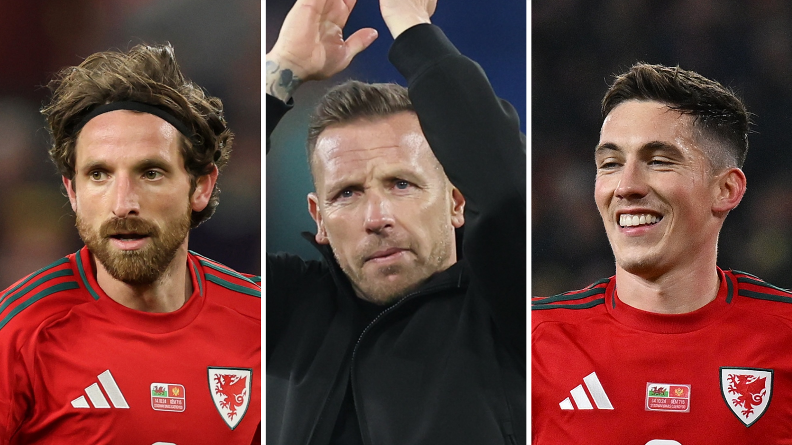 Wales midfielder Joe Allen, head coach Craig Bellamy and forward Harry Wilson