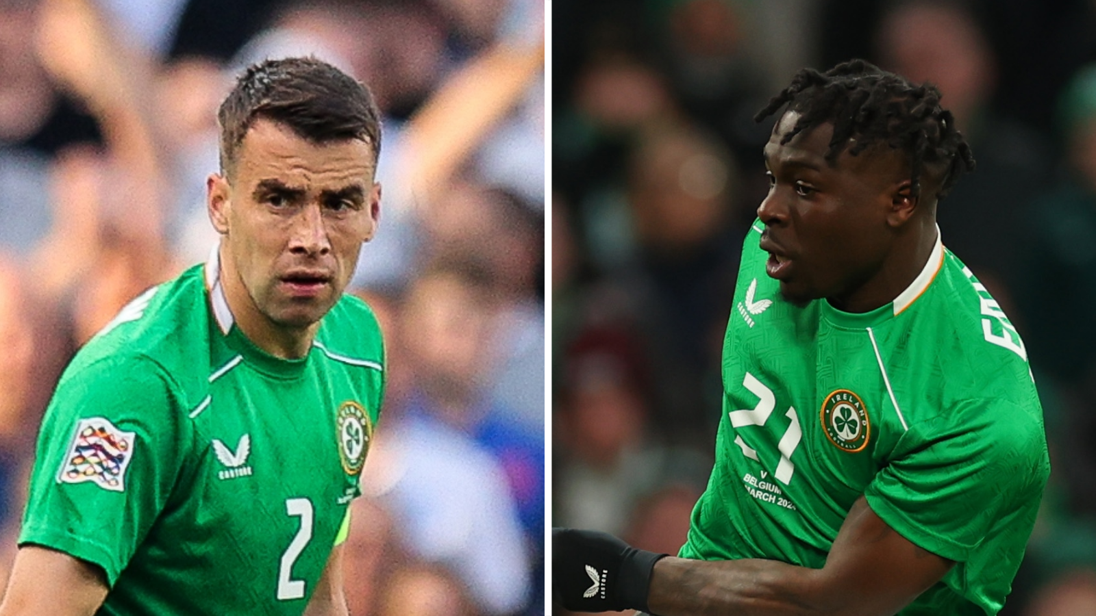 Seamus Coleman and Festy Ebosele in Republic of Ireland kit