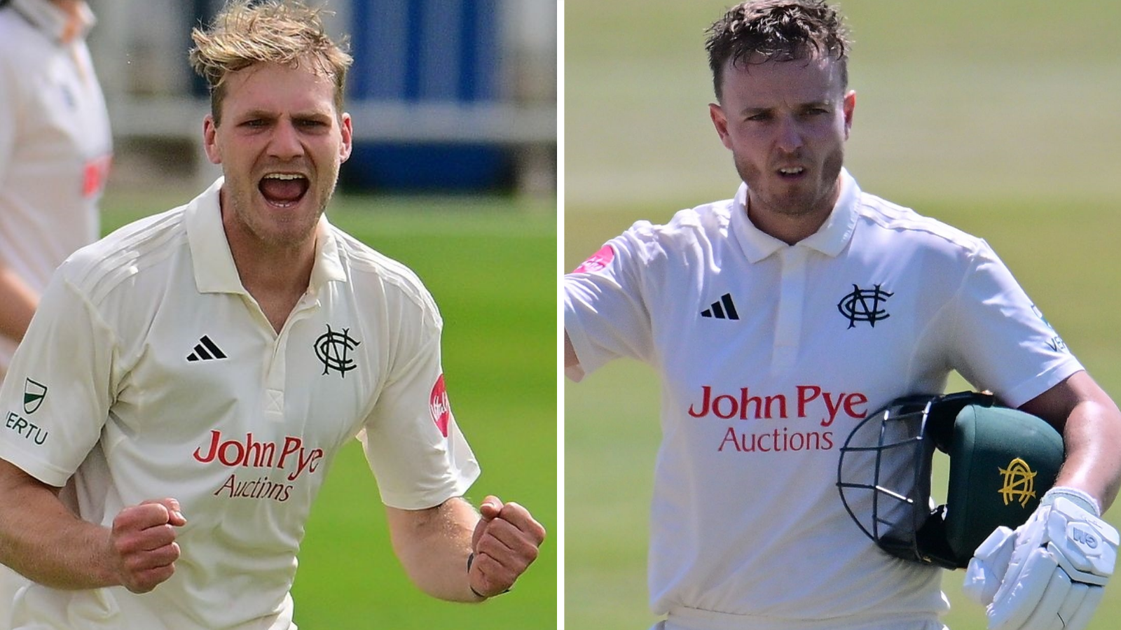 Split image of Dillon Pennington and Ben Slater in action for Nottinghamshire.