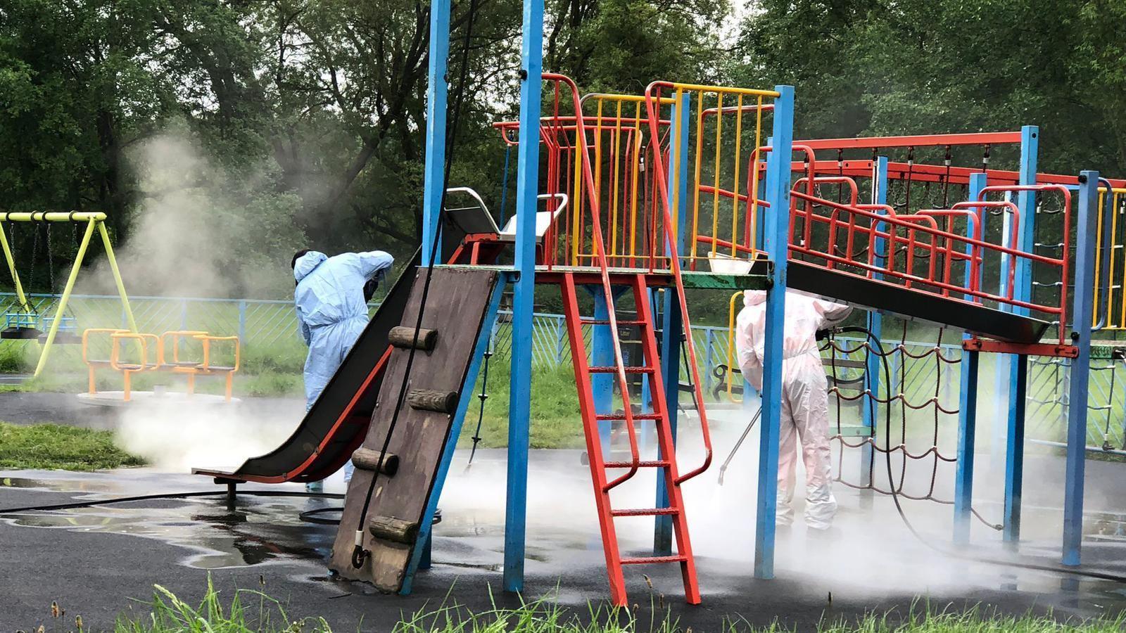 Cleaning the play equipment