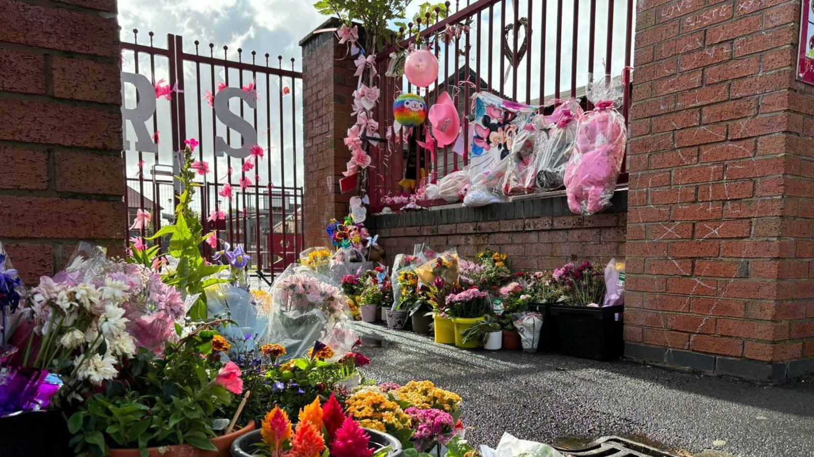 Flowers outside school gates of Farnborough Road School