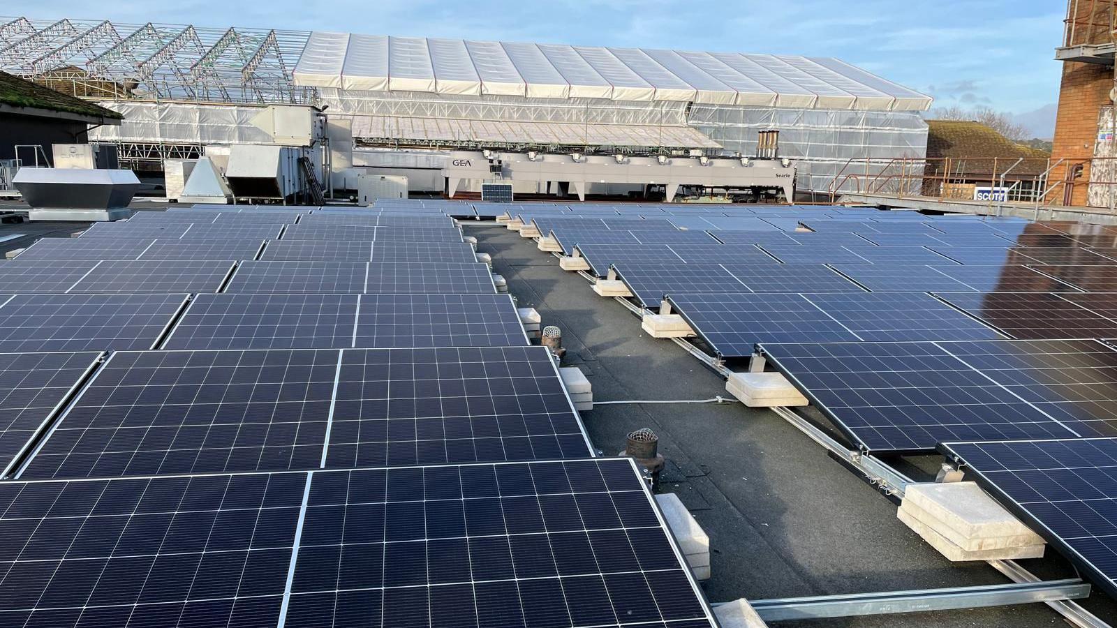 Solar panels on large parts of the Princess of Wales Hospital roof