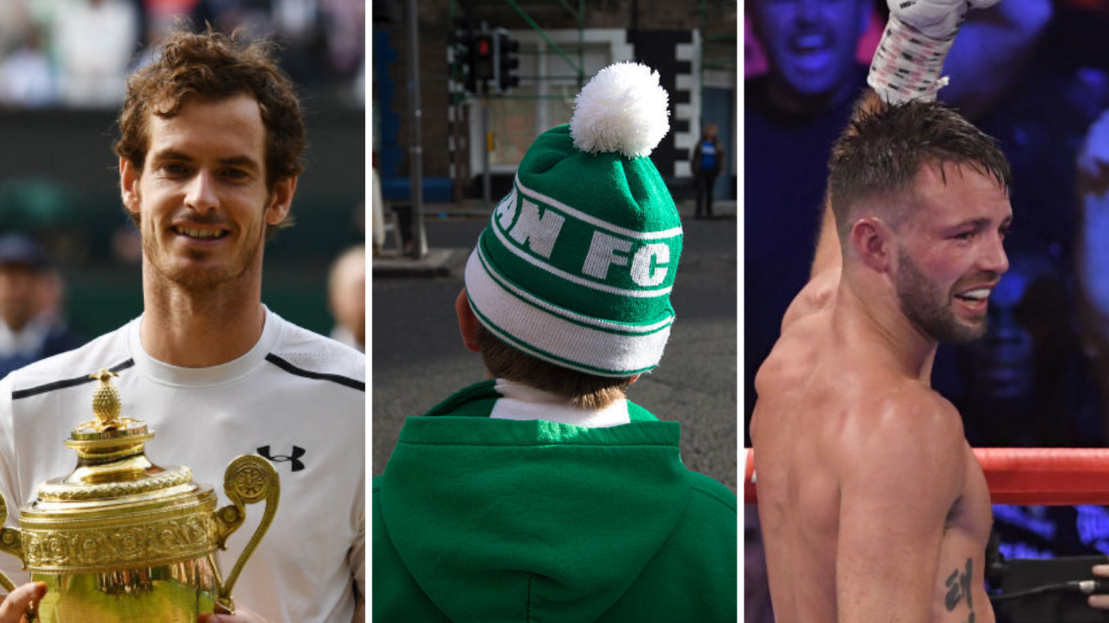 Andy Murray, a young Hibs fan and Josh Taylor