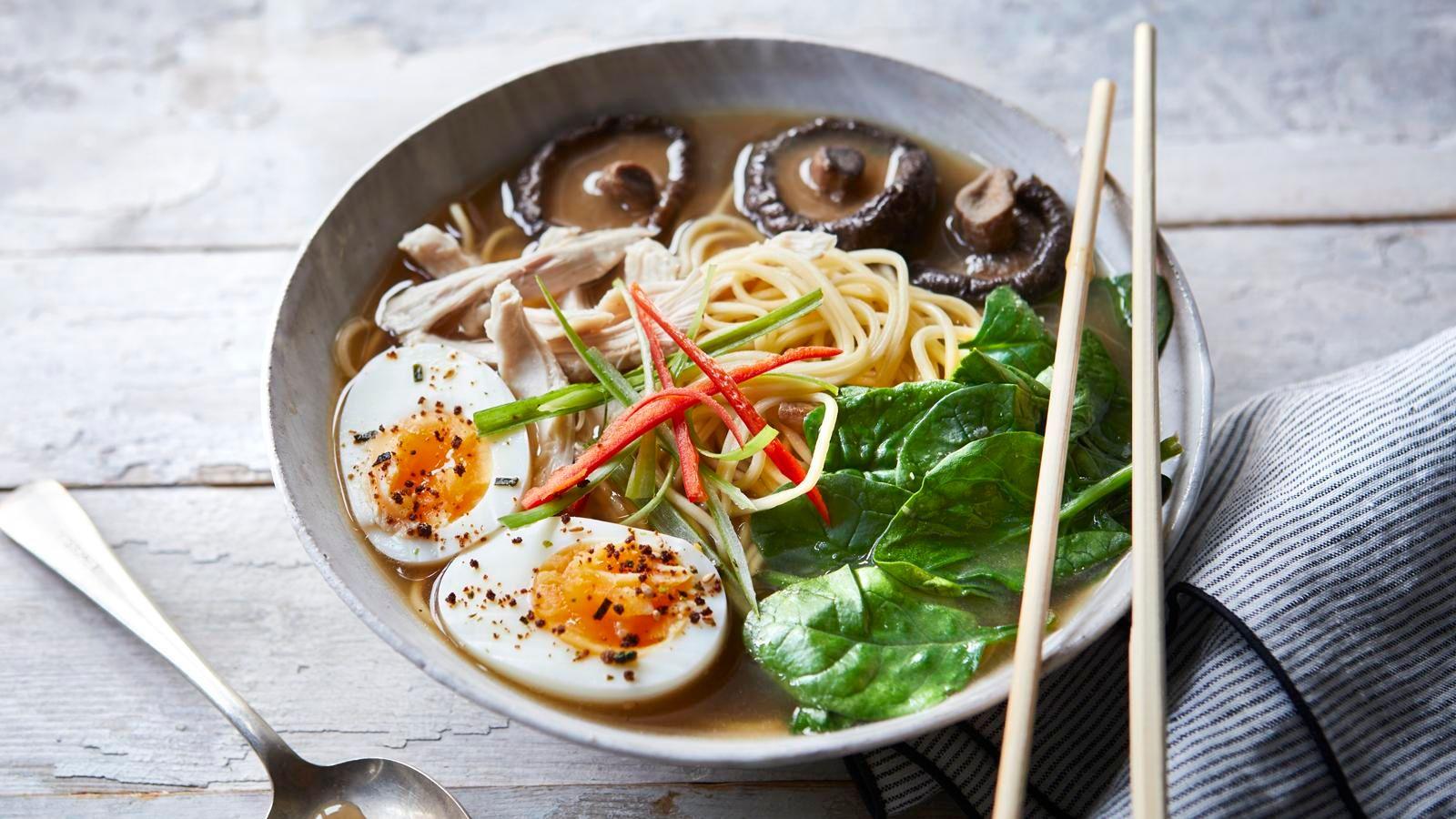 Chicken, miso and mushroom ramen
