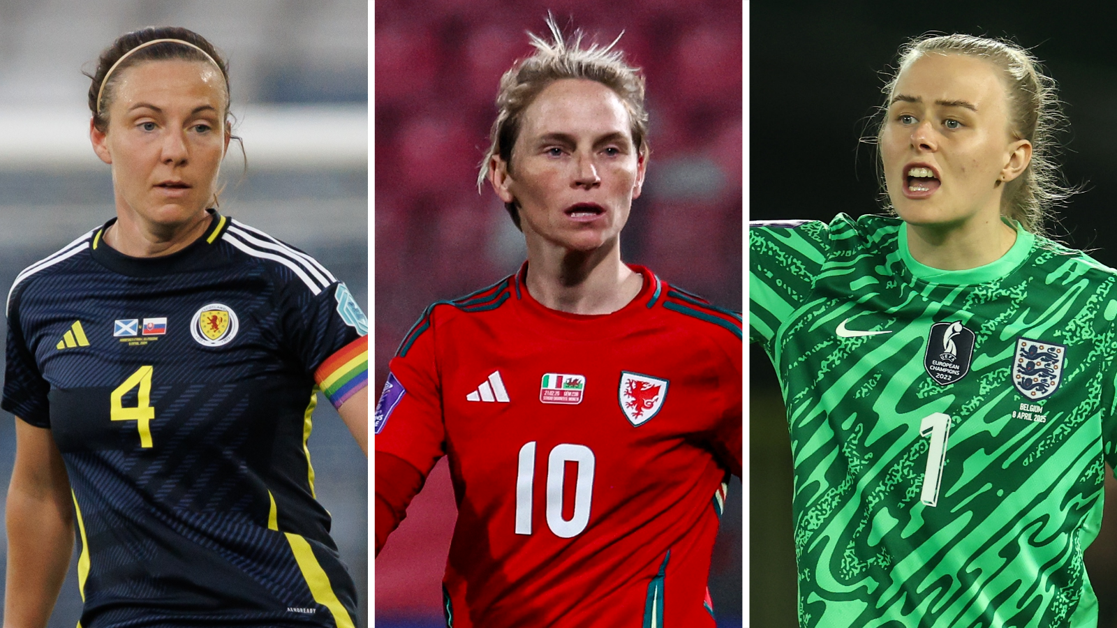 Scotland's Rachel Corsie, Wales' Jess Fishlock and England's Hannah Hampton 