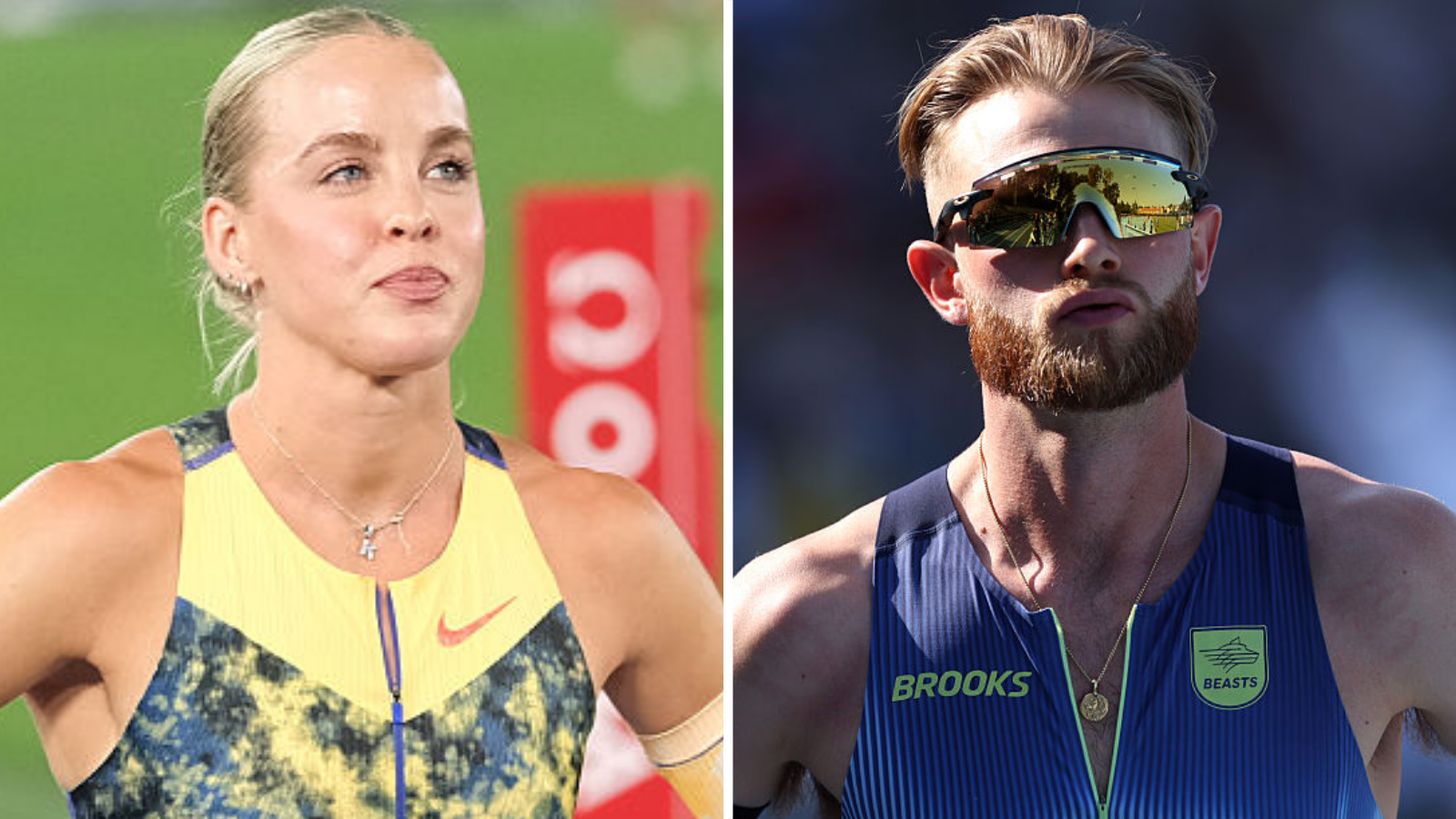Split picture of Keely Hodgkinson and Josh Kerr before races this season