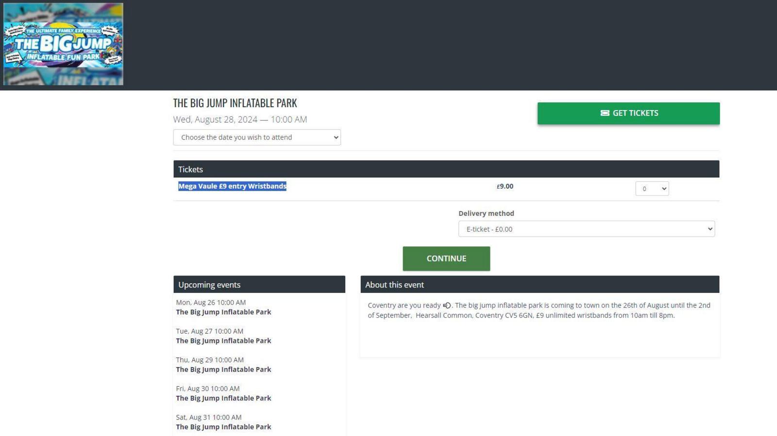 A screenshot of The Big Jump's ticket sale website