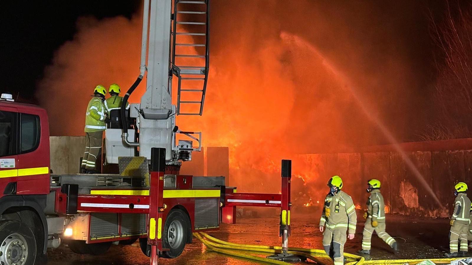 Firefighters at National Metal Centre, Hitchin, Hertfordshire