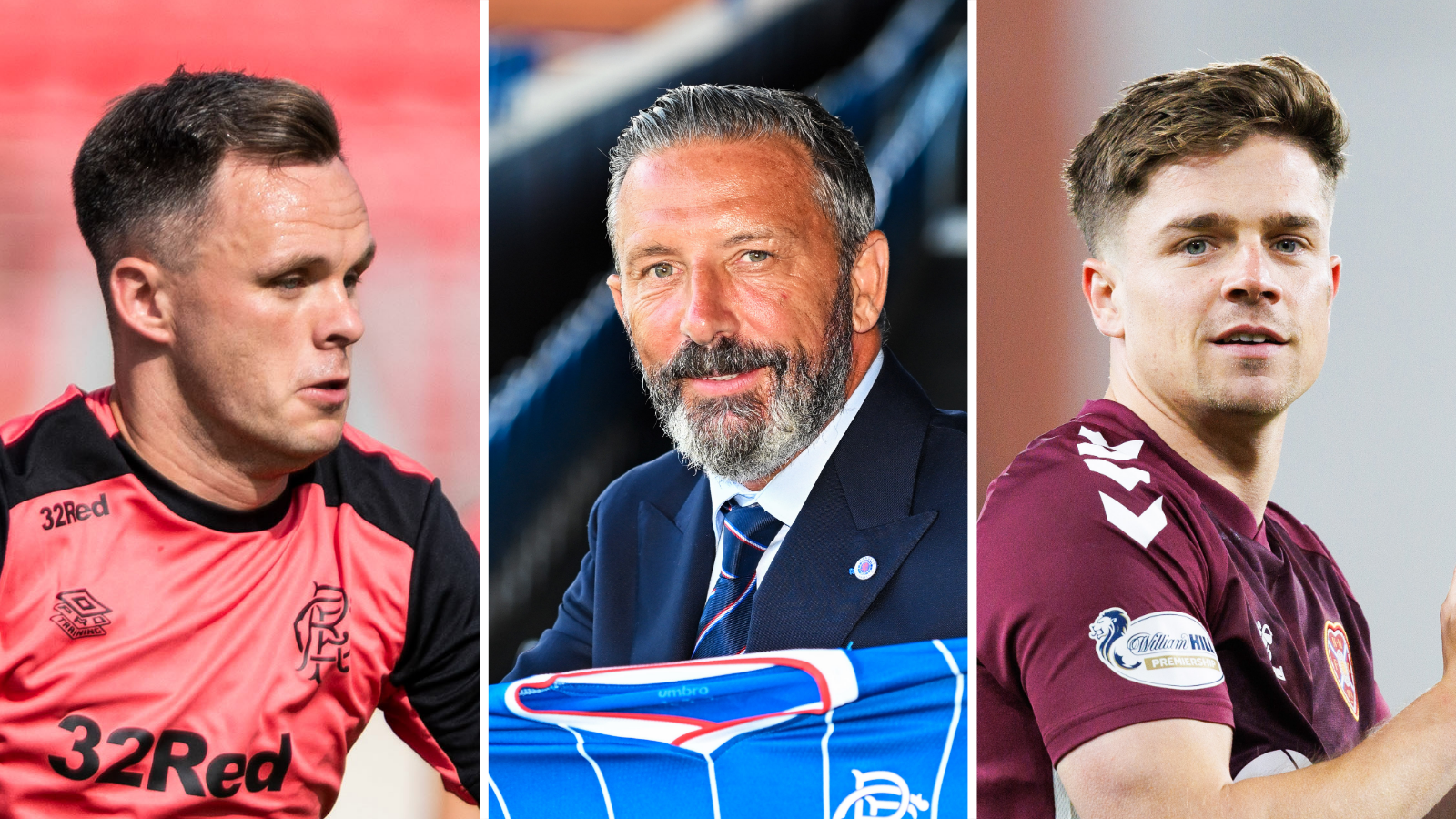 Lawrence Shankland, Derek McInnes, and Cammy Devlin (L-R)