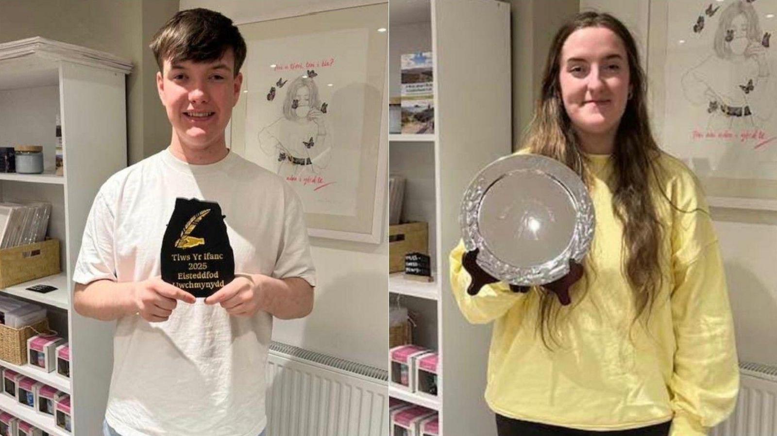 Robin a Non Humphreys yn dal tlysau