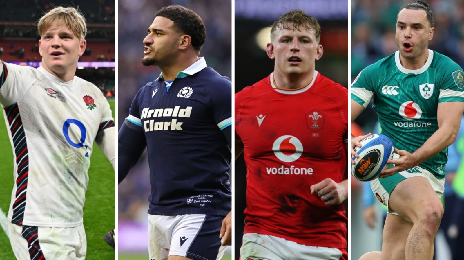 England's Henry Pollock, Scotland's Sione Tuipulotu, Wales' Jac Morgan and Ireland's James Lowe