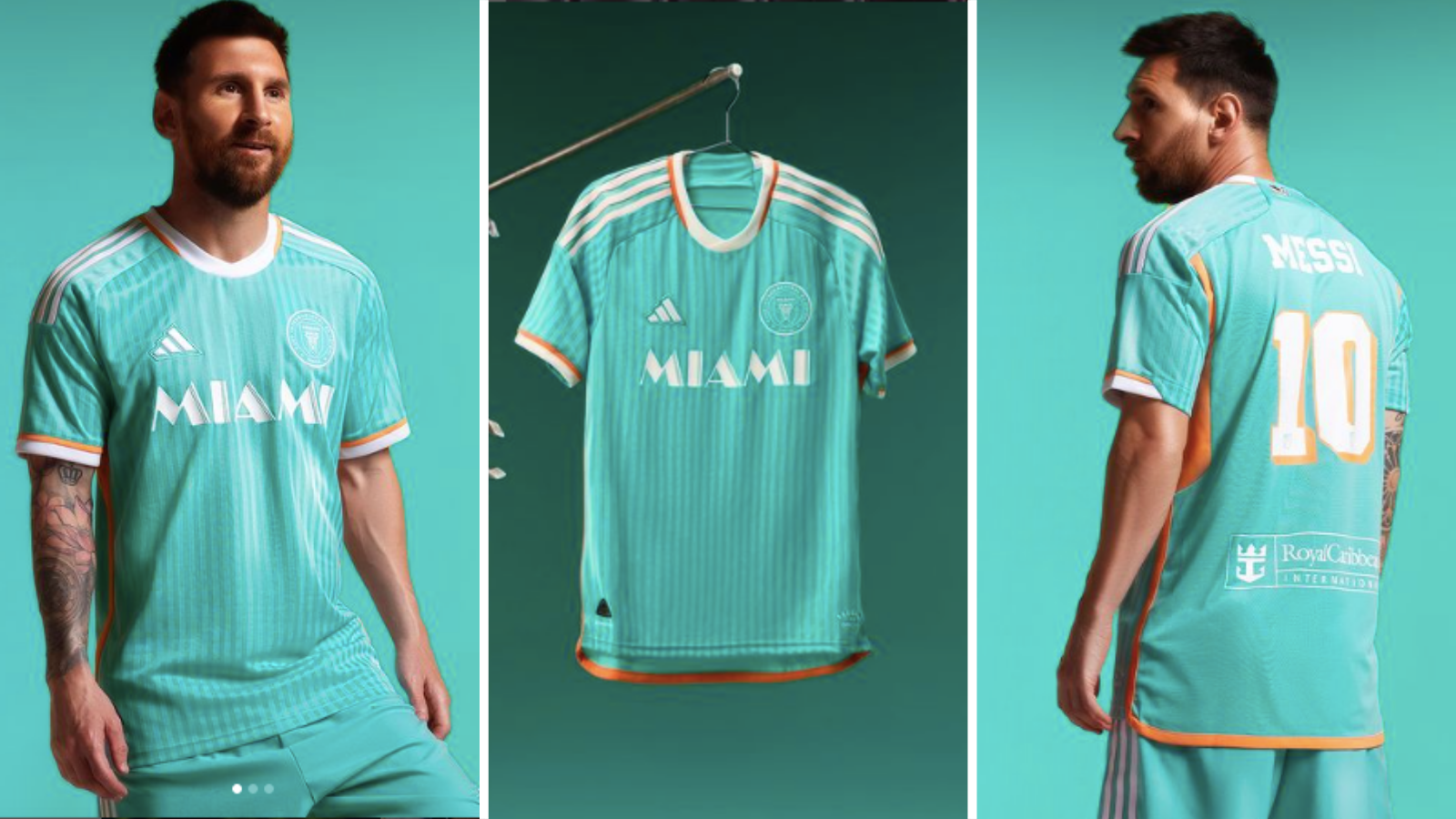 Lionel Messi modelling new Inter Miami third kit.