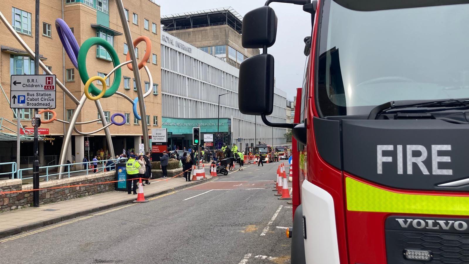 Fire engines outside Bristol Royal Infirmary