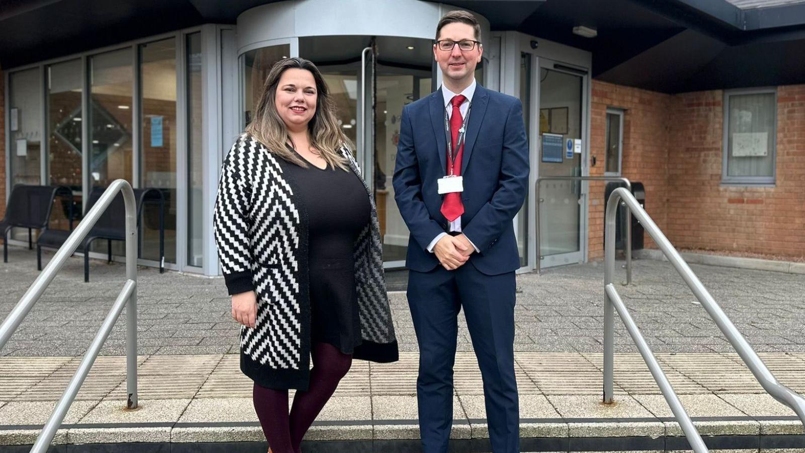 Council leader Richard Stanley and deputy leader Sarah Hands outside council offices in Tewkesbury.