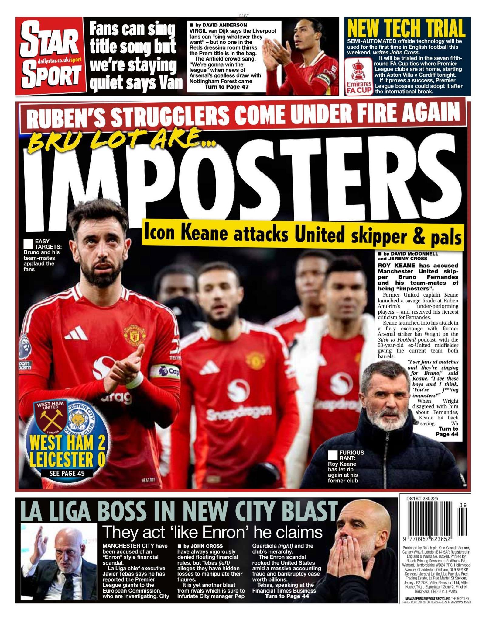 Back page of the Daily Star - Friday 28 February