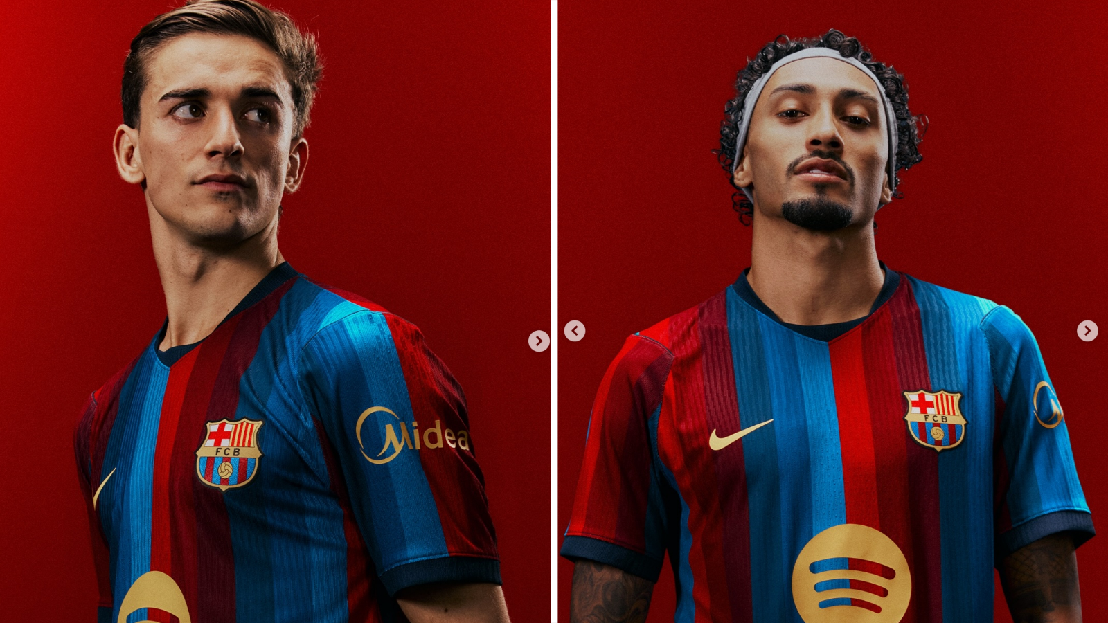 Gavi and Raphinha wear 2026-27 Barcelona home shirt