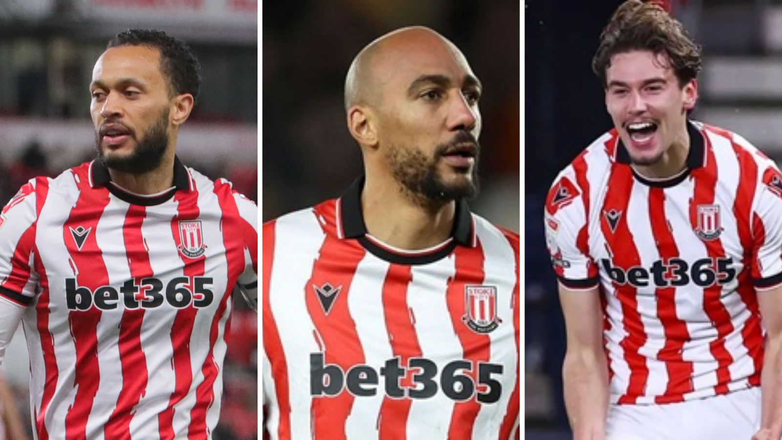 Split graphic showing Stoke City players Lewis Baker (left), Steven Nzonzi and Milan Smit (right)