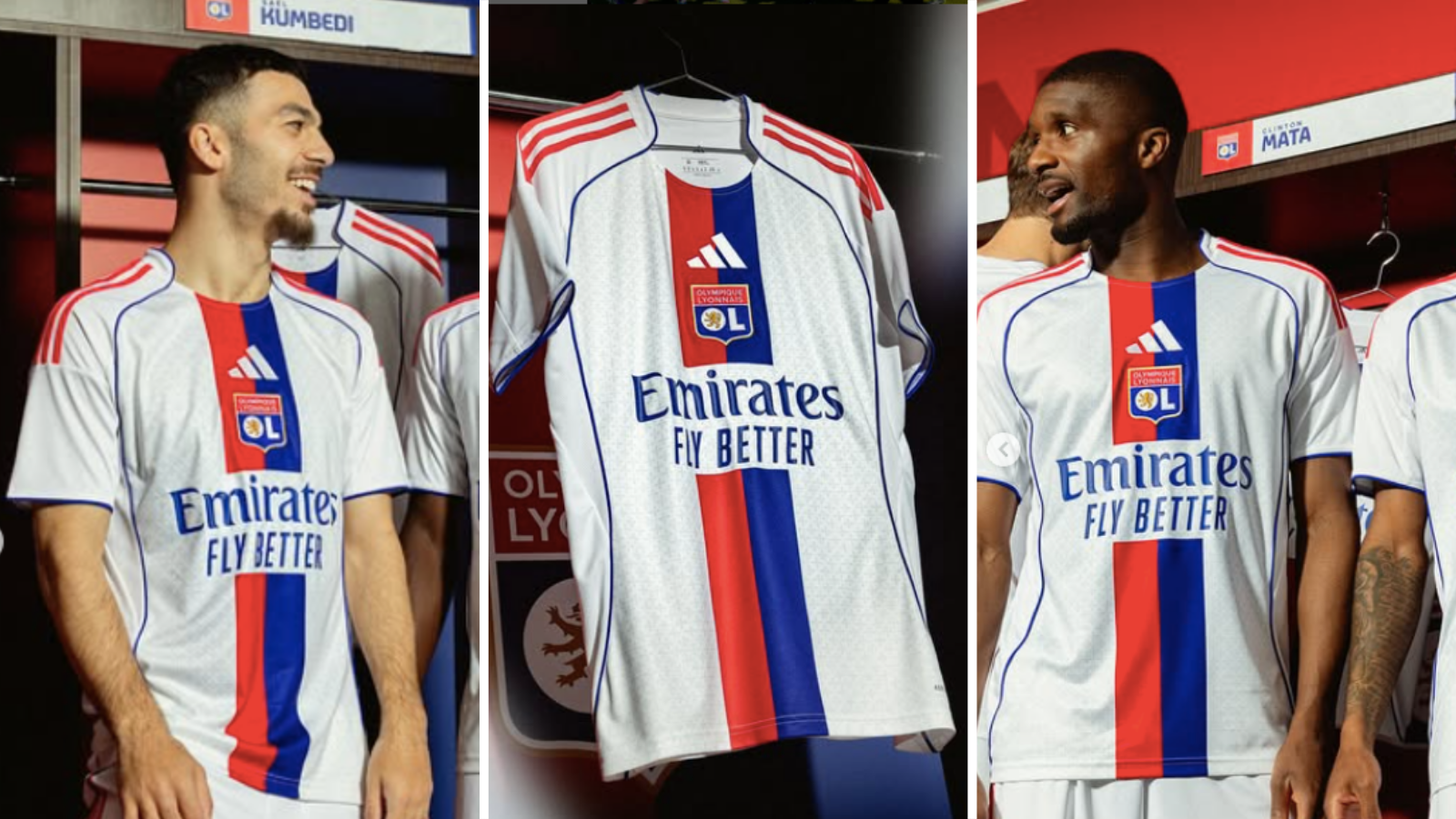 Georges Mikautadze (left) and Clinton Mata Pedro Lourenço (right) model new Lyon home kit.
