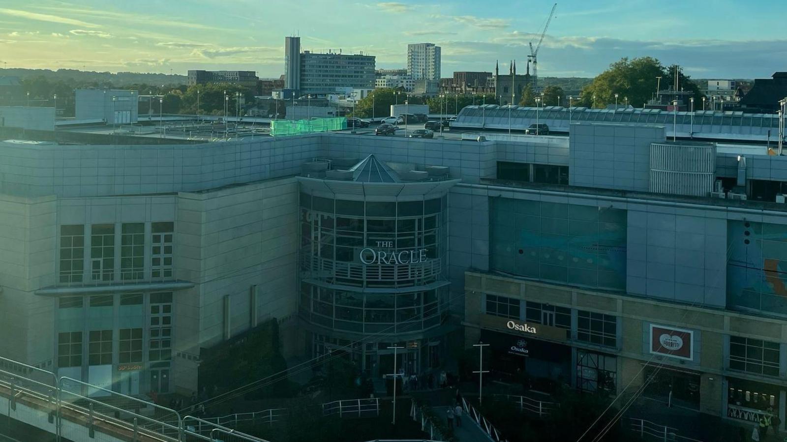 An aerial image of the Oracle shopping centre in Reading