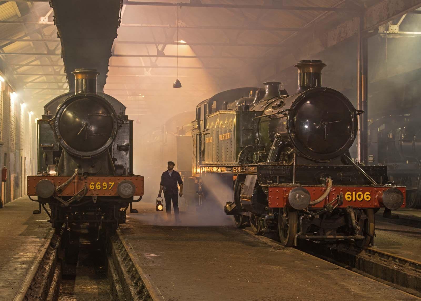 Two steam engines in an engine shed