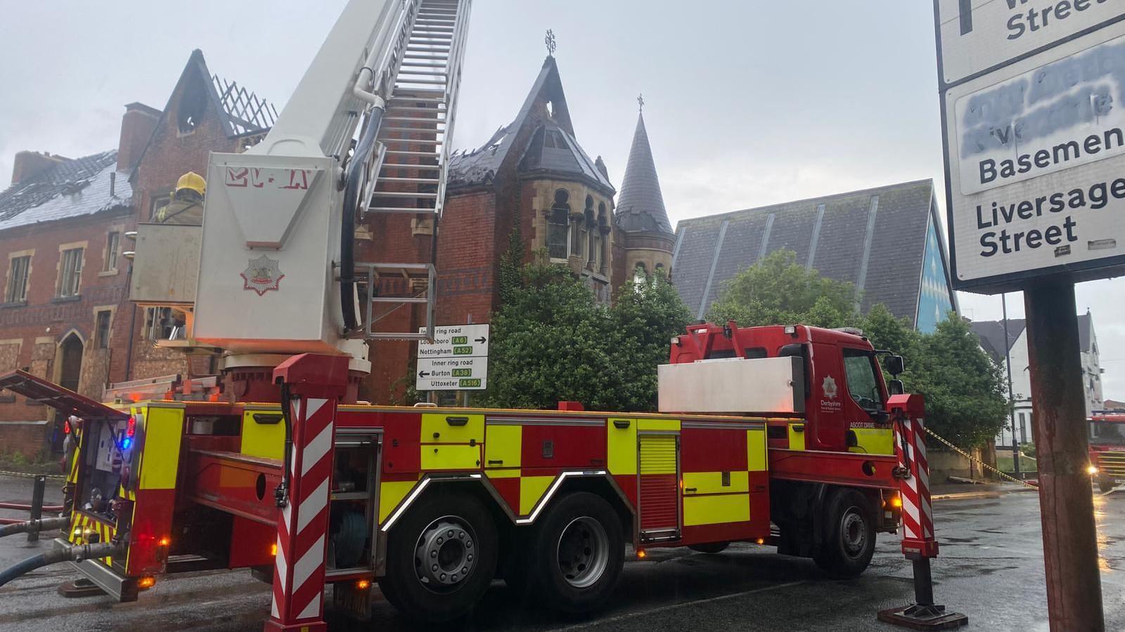 Fire engine at smoking building