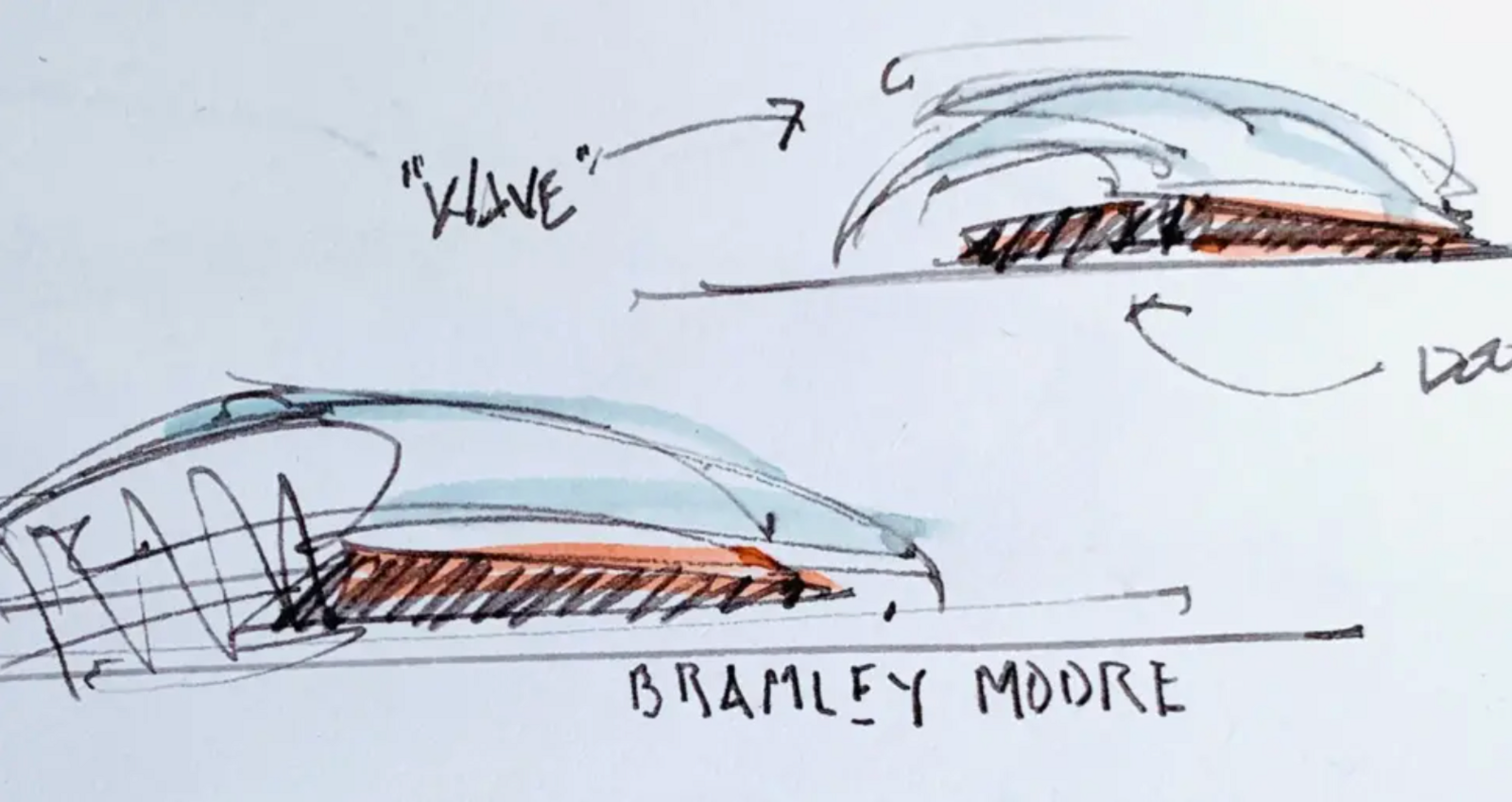 A sketch of the stadium looking like a wave washing over the top