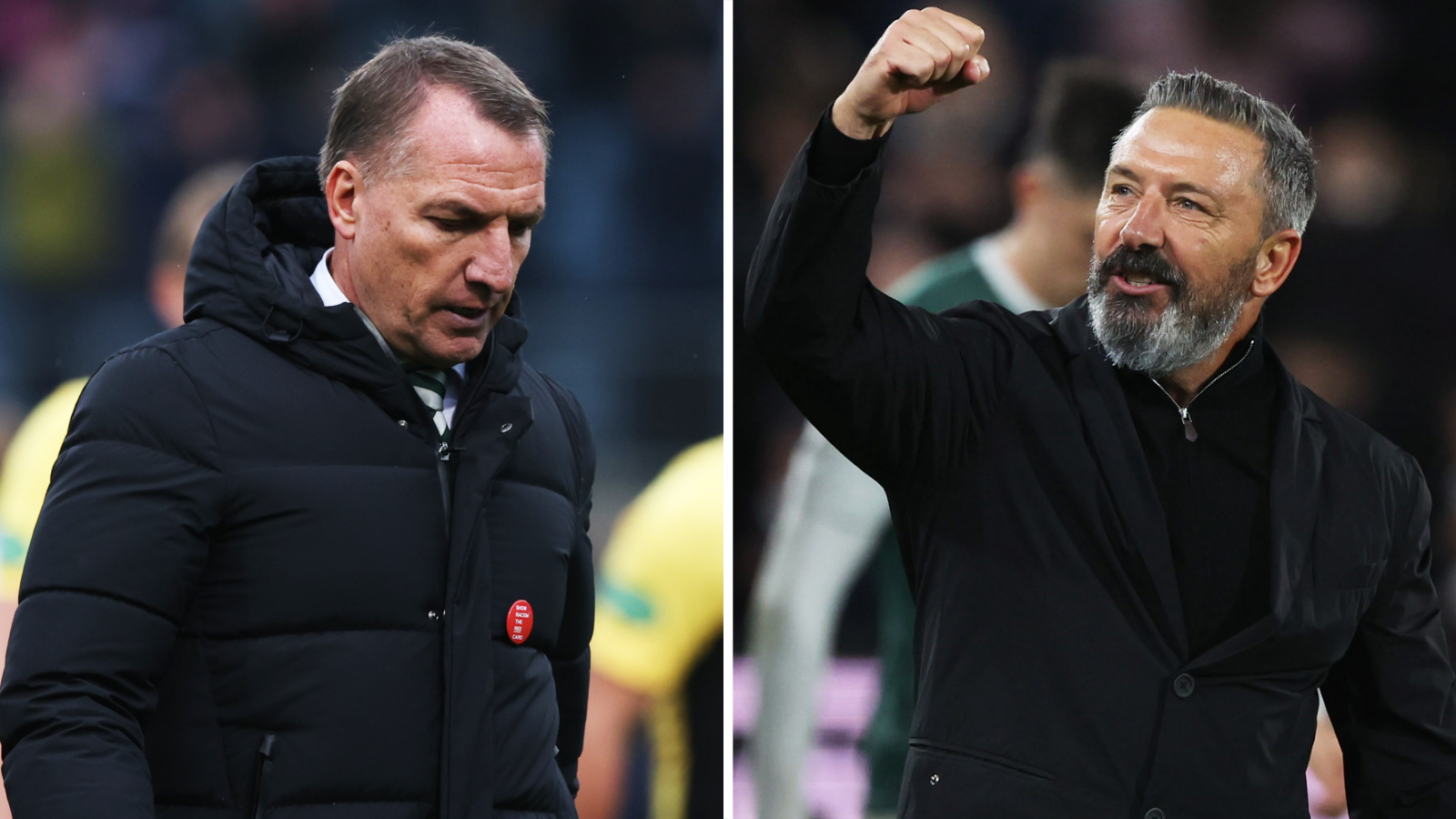 Celtic manager Brendan Rodgers and Hearts manager Derek McInnes