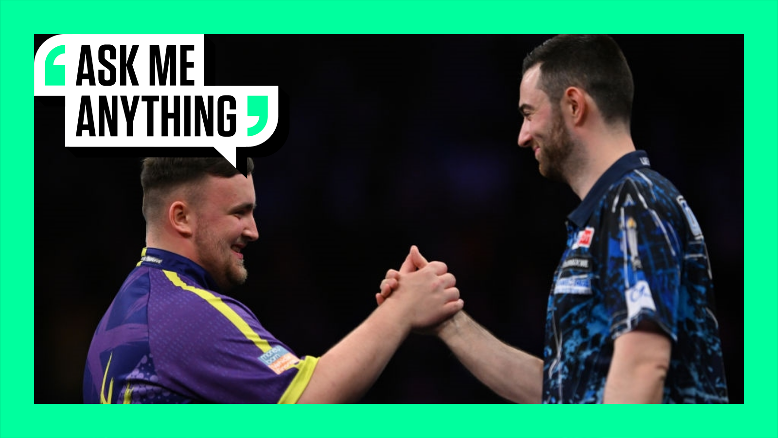 Luke Littler and Luke Humphries shake hands with an Ask Me Anything border around it