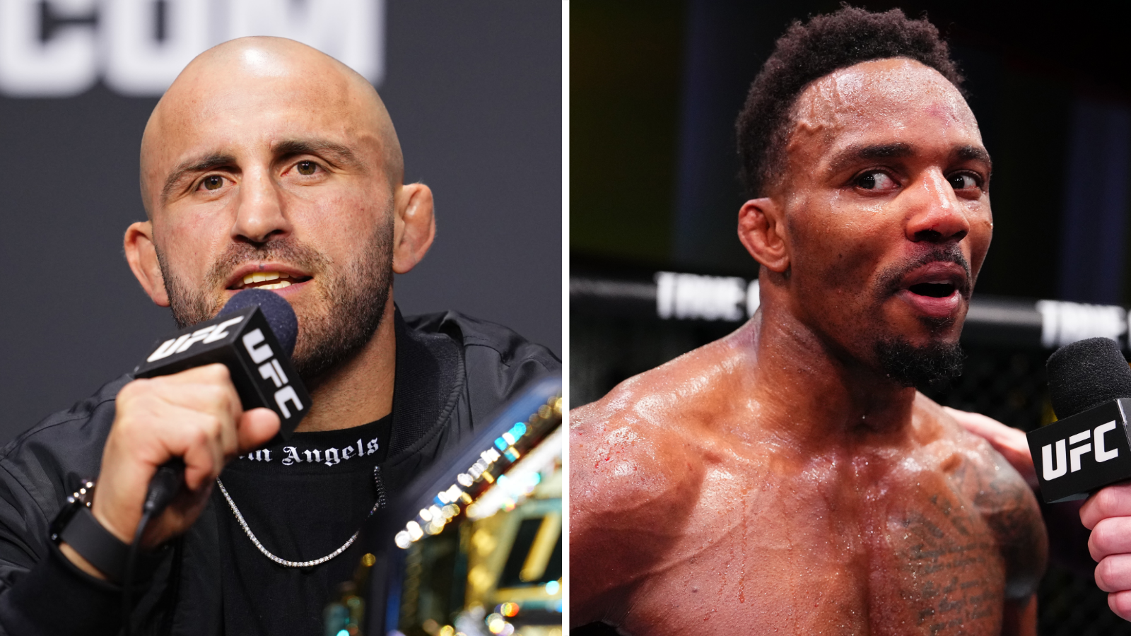 A split image of Alexander Volkanovski and Lerone Murphy