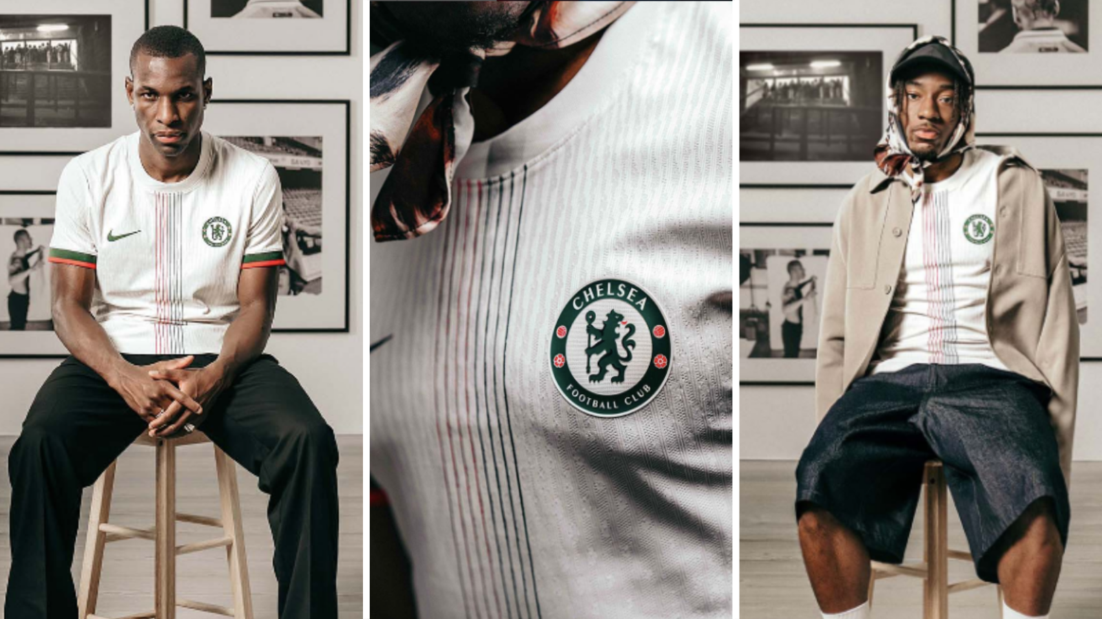 Nicolas Jackson and Noni Madueke model new Chelsea away kit.