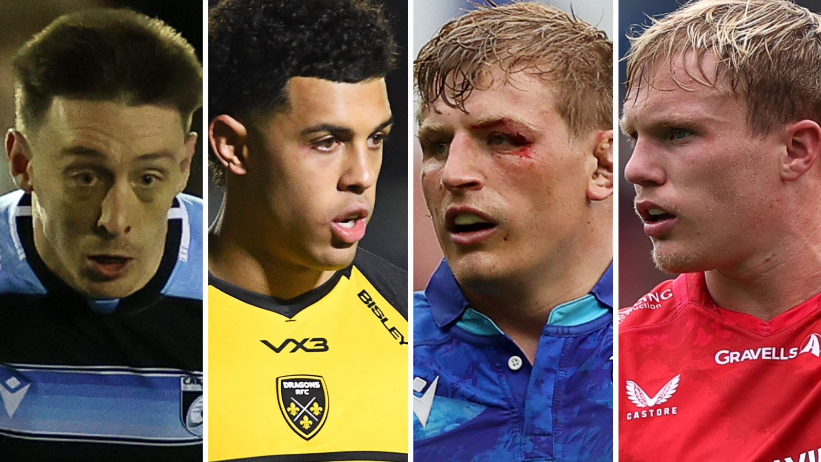 Cardiff's Josh Adams, Dragons' Rio Dyer, Ospreys' Jac Morgan and Blair Murray of Scarlets